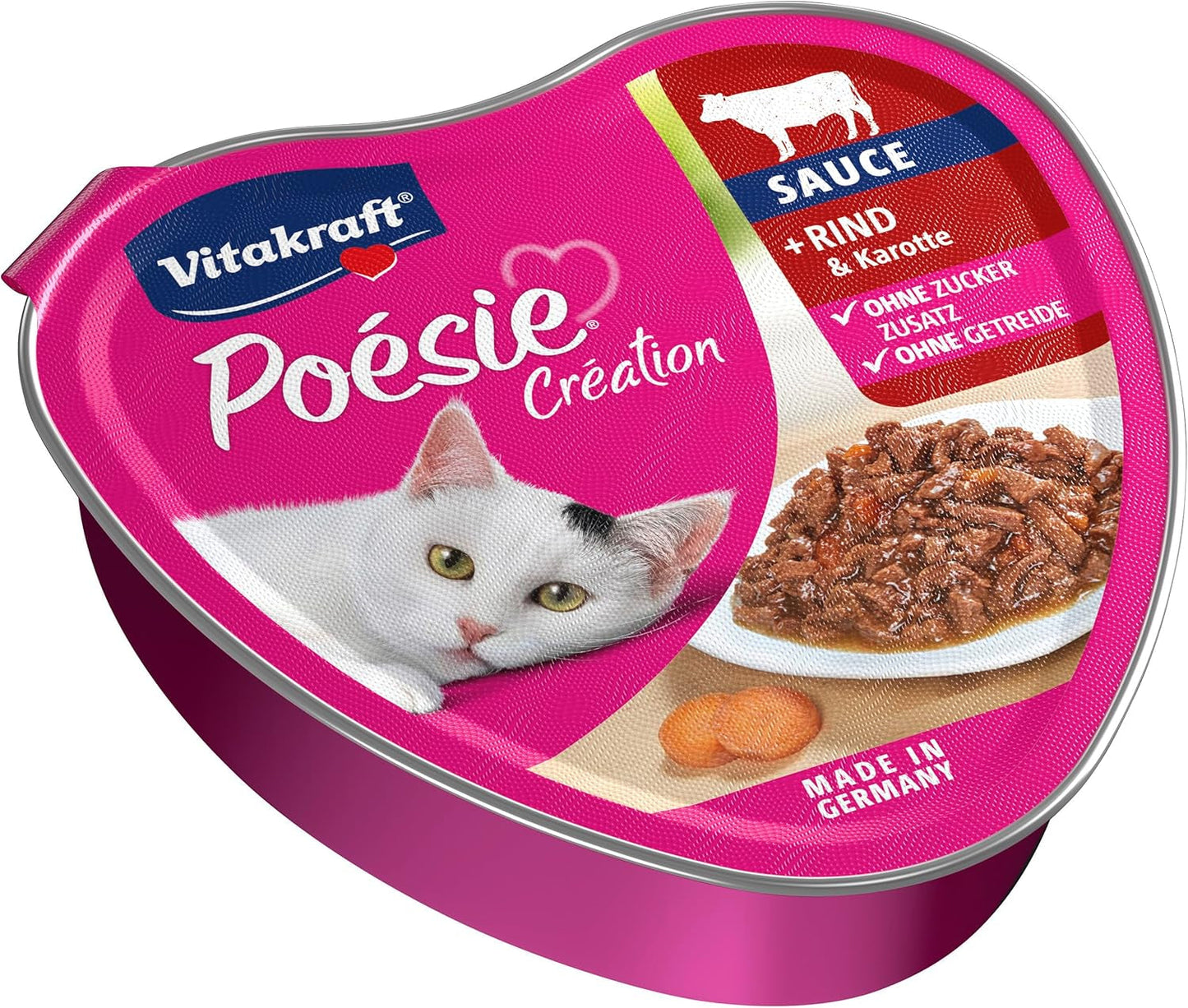 Vitakraft Poésie Création, nourriture humide pour chat, nourriture humide en sauce, au bœuf et à la carotte, en vrac, sans sucre ni céréales ajoutés (15 x 85g)