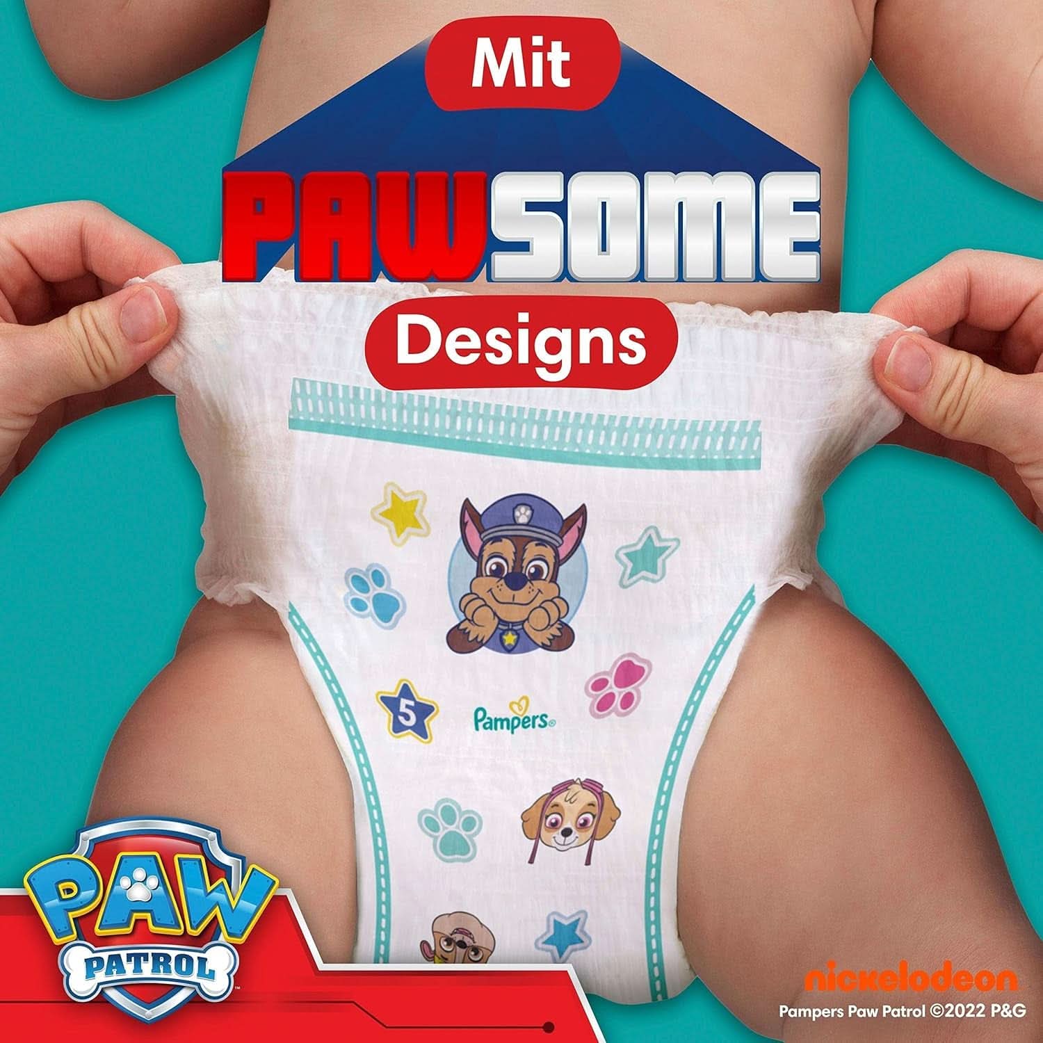 Couches Pampers Paw Patrol Pants taille 5 (12-17Kg) Baby-Dry, Junior avec poche Stop and Protect, BOITE MENSUEL, 160 couches Naty Shop