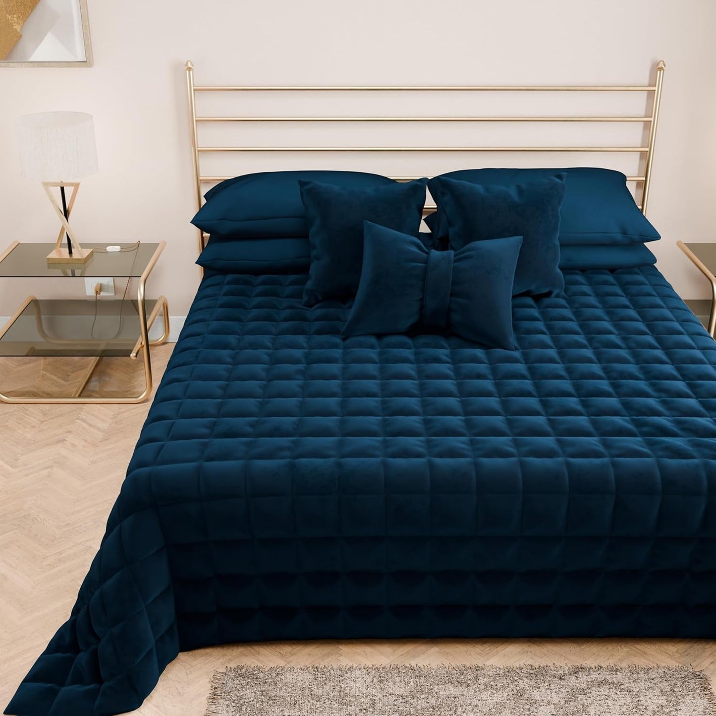 PETTI Artigiani Italiani - Couvre-lit simple, couvre-lit double face, couvre-lit à ressorts, bleu nuit, blanc, 100% Made in Italy Couettes et couettes Naty Shop Blue Una Piazza E Mezza