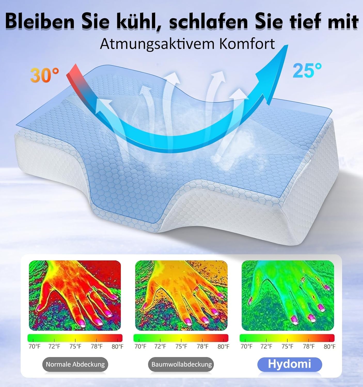 Oreiller cervical en mousse à mémoire de forme Oreiller orthopédique ergonomique pour les douleurs au cou et aux épaules - Oreiller de couchage rafraîchissant pour les dormeurs sur le côté, le dos et le ventre avec soutien du cou Oreillers orthopédiques cervicaux Naty Shop