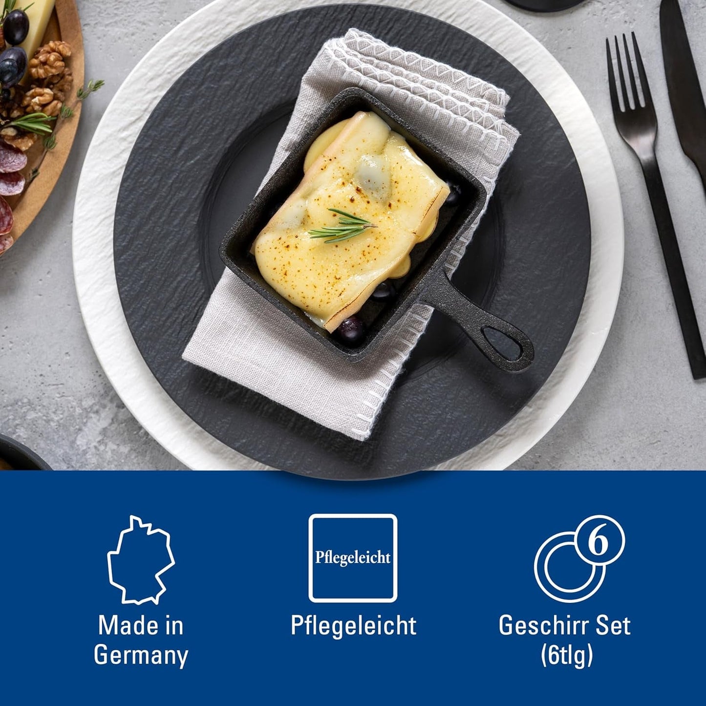 Villeroy & Boch - Manufacture Rock Service de Vaisselle, 6 Pièces, Service de Vaisselle pour 2 Personnes, Porcelaine Premium, Noir