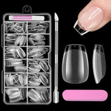Full Cover Short Nails 120 pièces 12 tailles pointes d'ongles courtes pour ongles en gel colle sur ongles artificiels colle sur ensemble de lime à ongles polisseuse à ongles repousse-cuticules