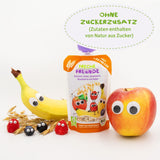 FRECHE FREUNDE Sachet de Fruits Bio Banane, Pomme, Framboise, Myrtille à l'Avoine, Purée de Fruits avec Céréales en Sachet Pressable pour Bébé à partir de 6 Mois, Vegan, Lot de 6 (6 x 100 g)