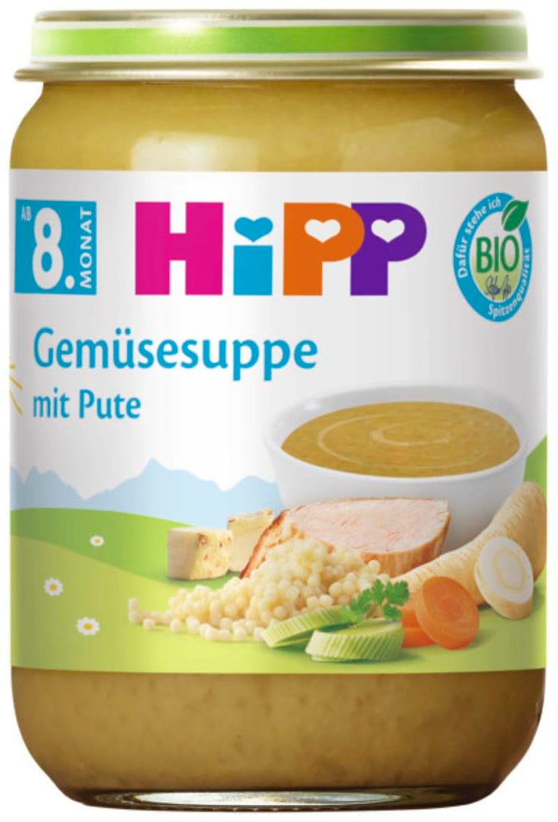 HiPP Bio Soupe de légumes de dinde (6 x 190g), dès 8 mois, sans sel ajouté, aux Oméga-3, de la meilleure qualité biologique
