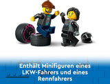 LEGO City Car Transporter avec voiture de course, camion jouet avec rampe de chargement réglable et voiture de course, jeu de construction avec 2 figurines, pilote de course et chauffeur de camion, pour les enfants à partir de 6 ans 60406 Jeux de construction Besuche den LEGO-Store