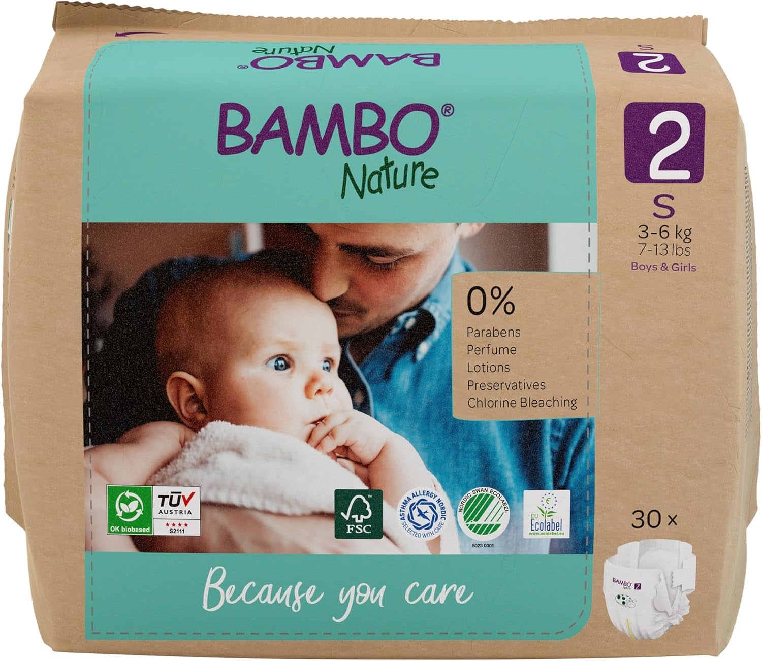 Couches pour bébé Bambo Nature, taille 1 (2-4 kg), boîte mensuelle de 132 unités | Couches haut de gamme avec protection améliorée contre les fuites | Confort et liberté ultimes pour les nouveau-nés | Couches testées dermatologiquement