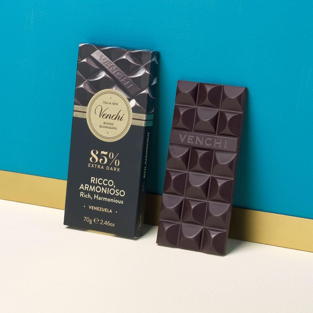 Venchi - Tablette de chocolat 85%, 70g - Aux fèves de cacao torréfiées croquantes - Sans gluten - Vegan