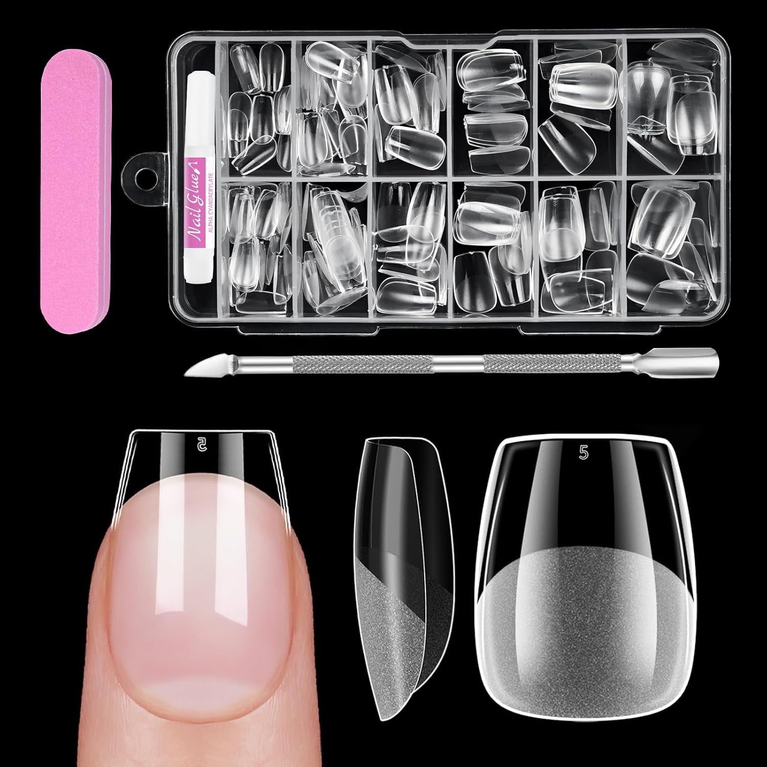 Full Cover Short Nails 120 pièces 12 tailles pointes d'ongles courtes pour ongles en gel colle sur ongles artificiels colle sur ensemble de lime à ongles polisseuse à ongles repousse-cuticules