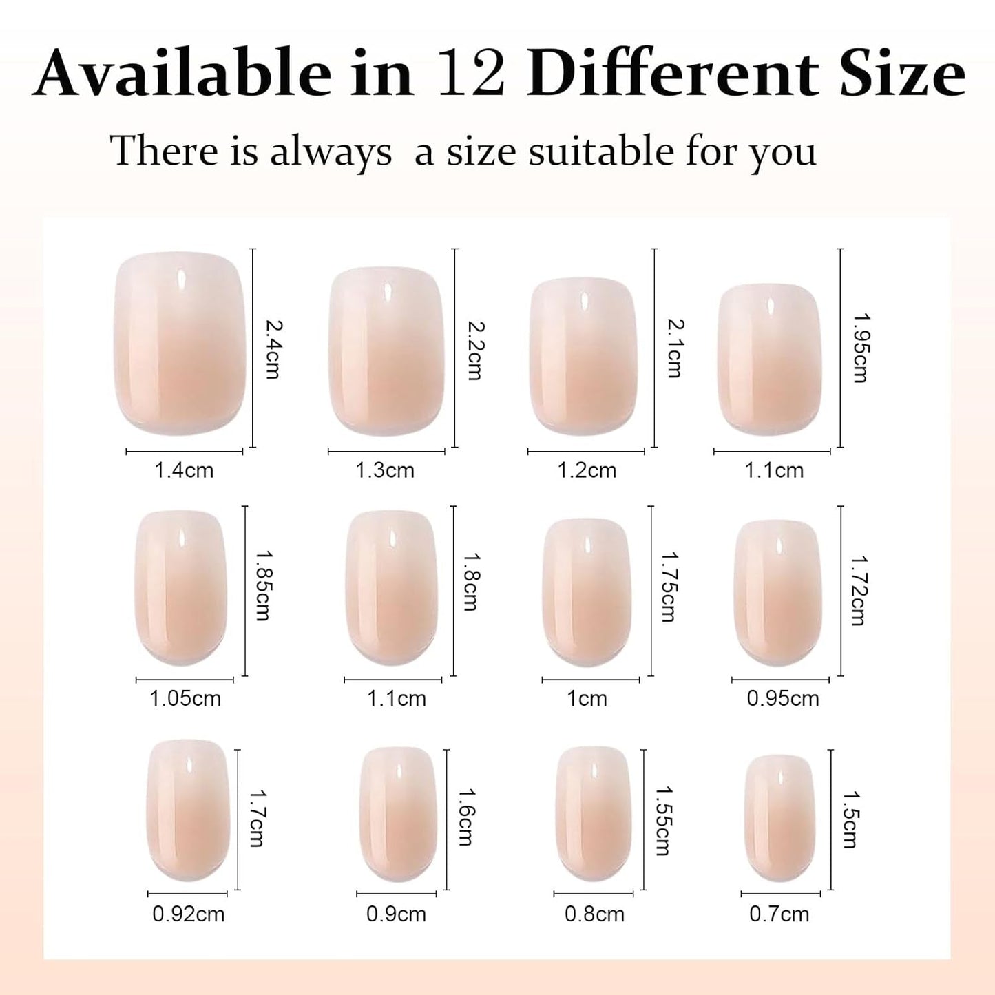 Lot de faux ongles – 240 pièces courtes et carrées, modèle en gel souple, dégradé de blanc nu, colle naturelle sur faux ongles pour femme, à faire soi-même (dégradé nu, 240X)