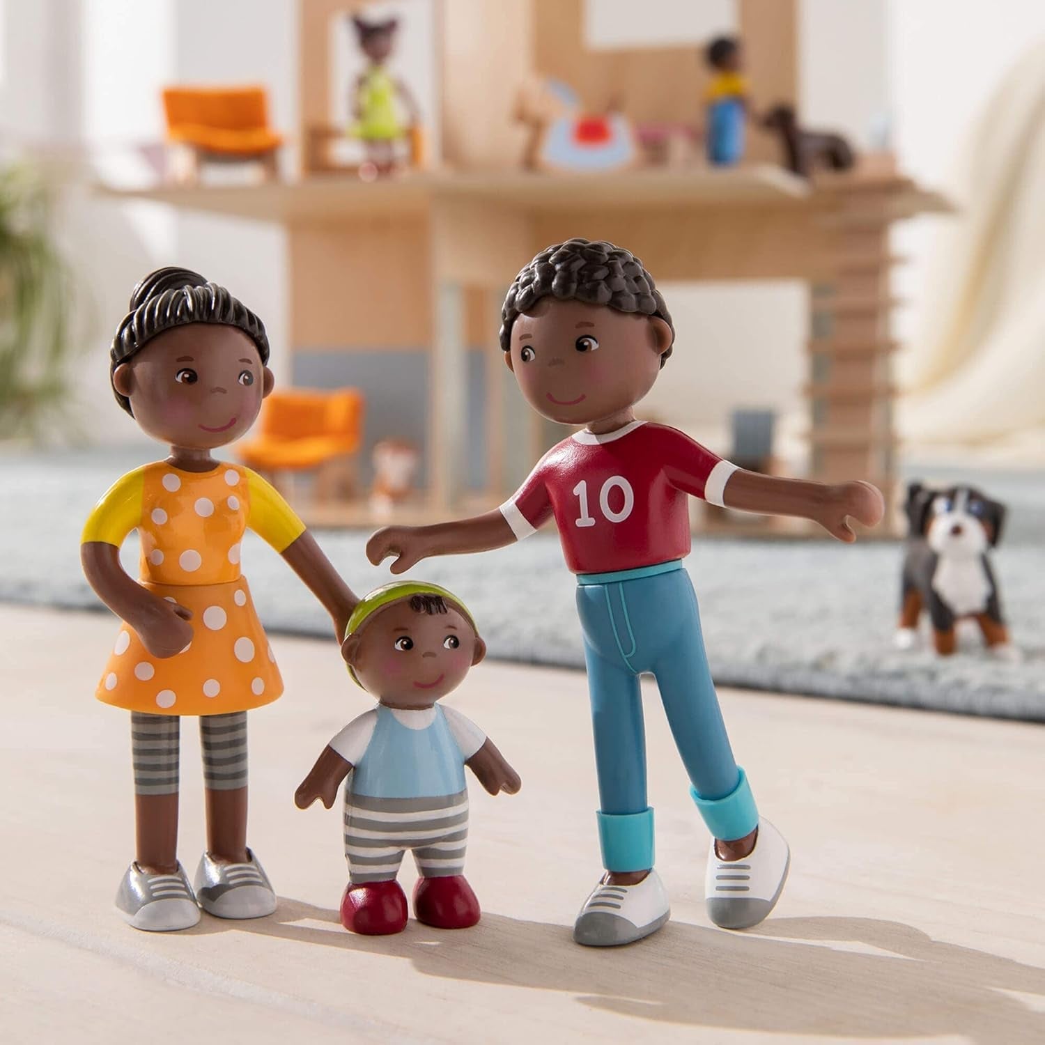 HABA 306696 - Ensemble de jeu Little Friends Family Time, accessoires de poupée flexibles, à partir de 3 ans