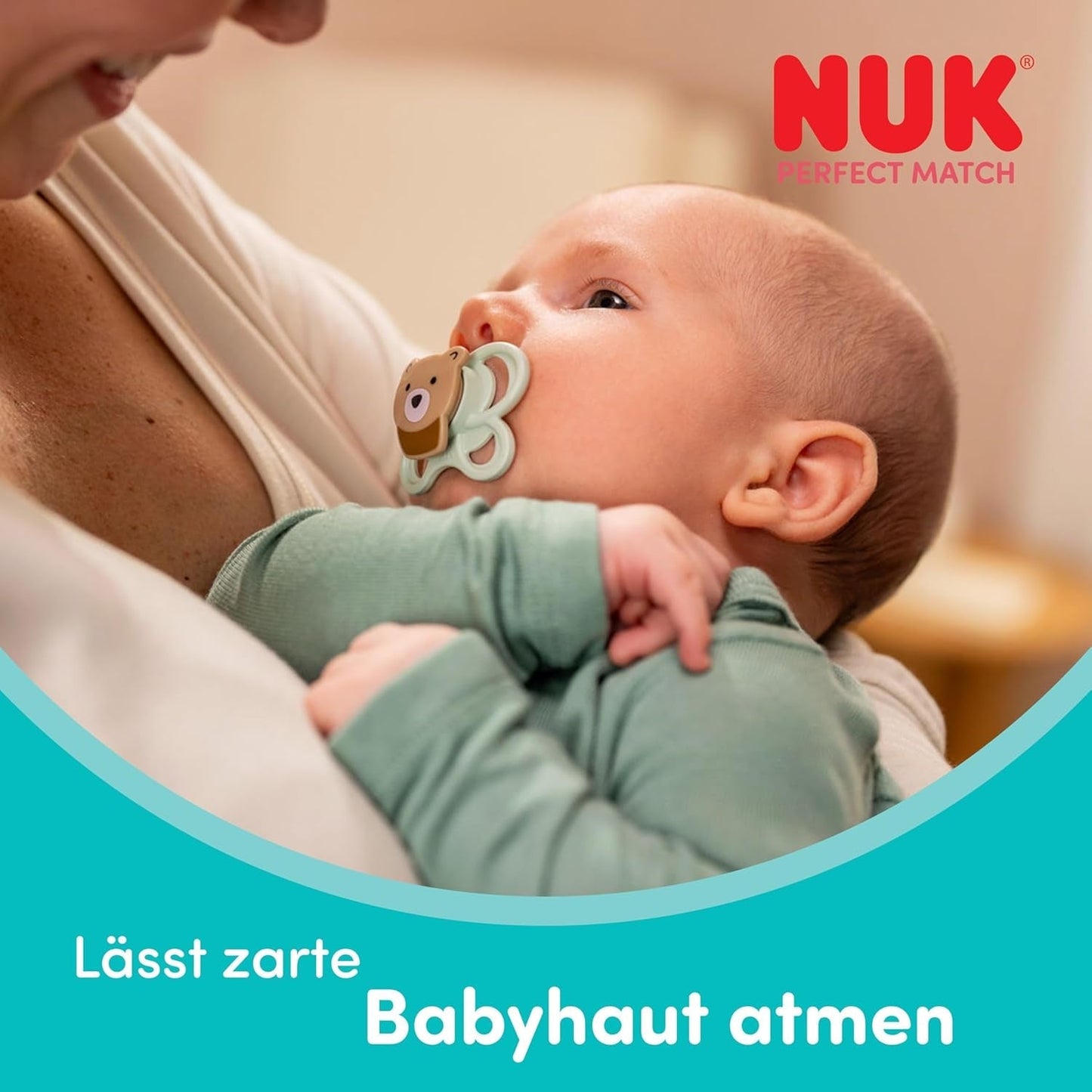 Sucettes NUK Perfect Match Air pour bébés | 0-6 mois | Orthodontic pacifiers that promote air circulation and prevent drooling | 95 % d'acceptation par les bébés** | Renard/ours en peluche | Paquet de 2