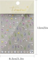 JMEOWIO Autocollant de manucure 3D en forme de fleur d'été floral pour nail art