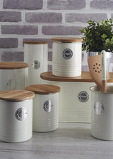 , Corbeille à pain "Living" en inox, couleur crème, avec couvercle en bambou, crème Boîtes de conservation Naty Shop