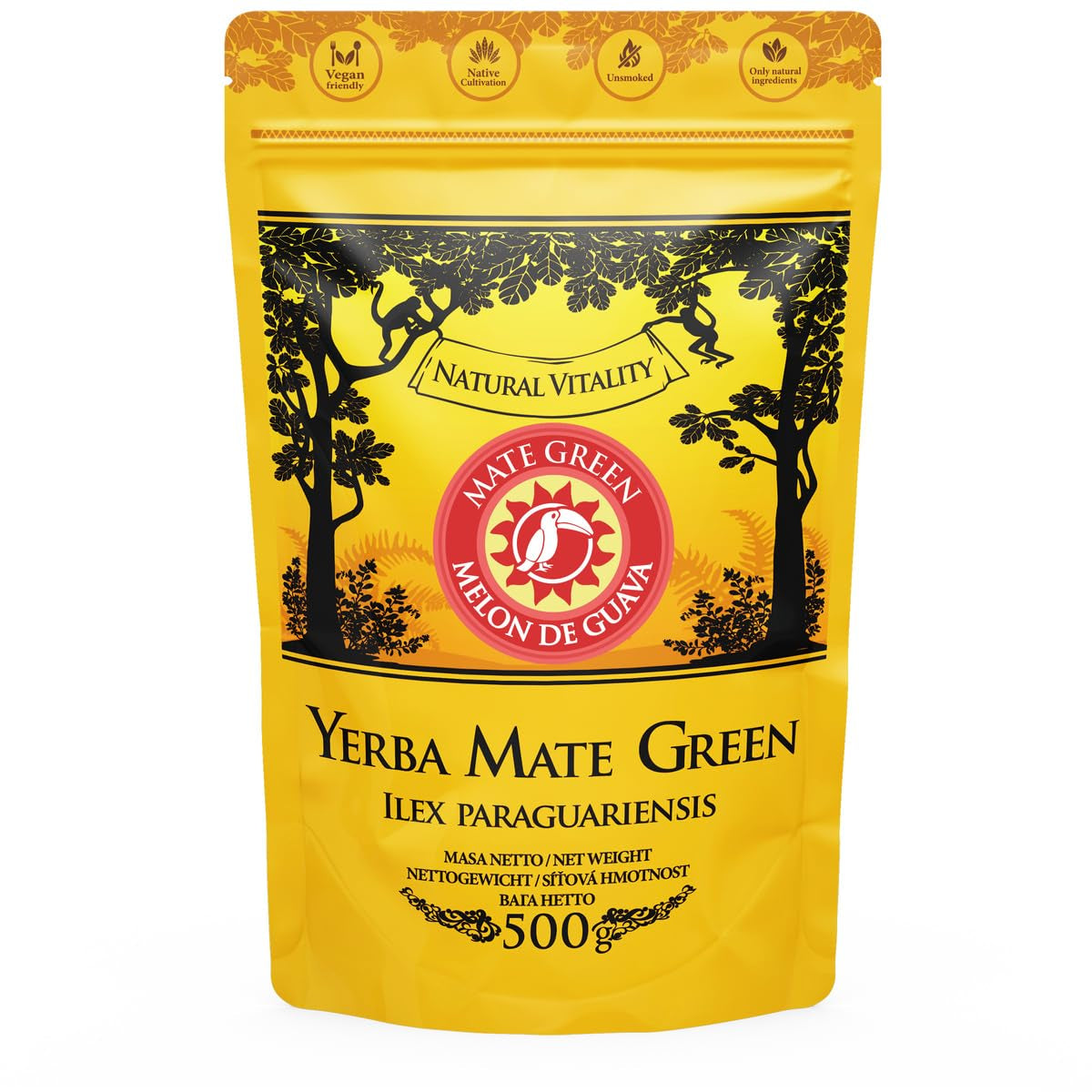 Yerba Melon De Guava 500G – Thé brésilien Yerba Mate avec melon, goyave, jacquier, ananas et noix de coco – exotique et fruité – séché à l'air, végétalien