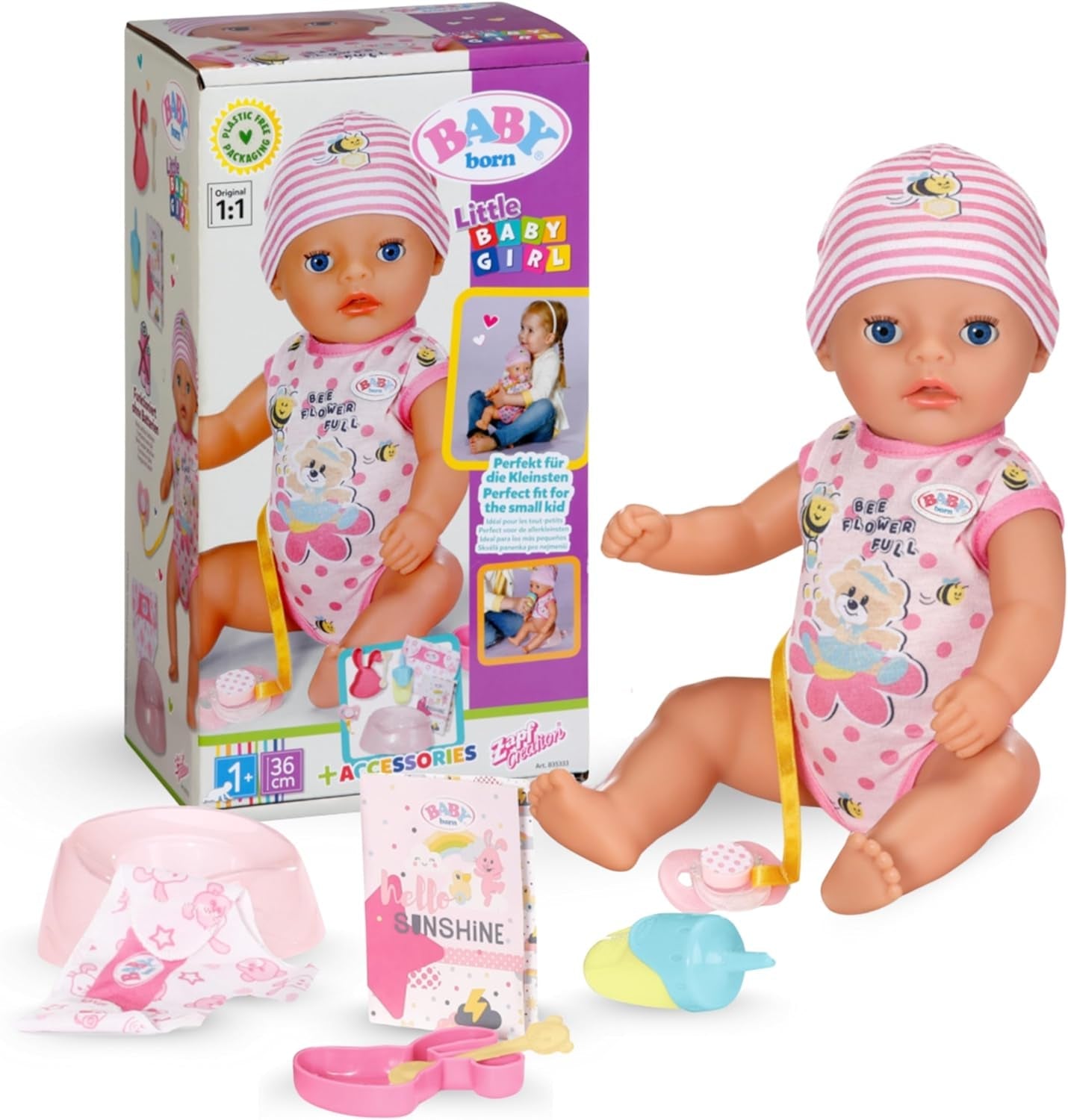 BABY Born Lena (Girl) - poupée 36 cm - 7 fonctions, y compris accessoires et matelas - Fonctionne entièrement sans piles - Convient aux petits enfants à partir de 1 an