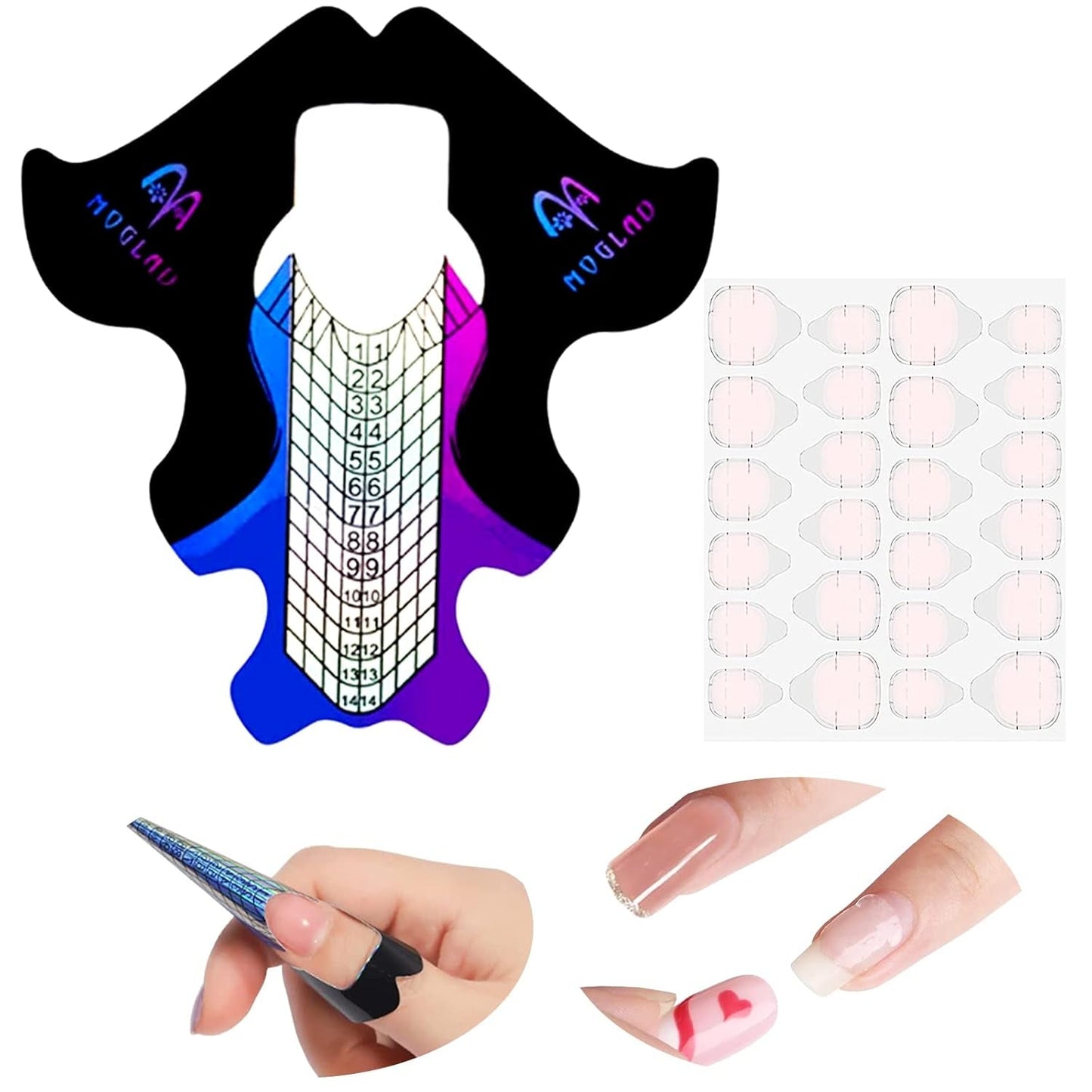 ® 100 modèles d'ongles et 1 feuille de 24 disques adhésifs transparents pour ongles, modèles d'extension d'ongles, modèles d'extension d'ongles en gel auto-adhésifs, accessoires pour ongles artificiels