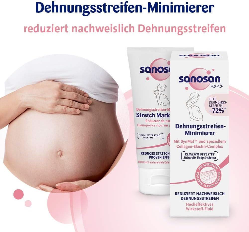 Sanosan Stretch Mark Minimiser, testé cliniquement - réduit les vergetures après la grossesse, sans huile de paraffine, colorants, silicones, 75 ml Cosmétiques et beauté Naty Shop