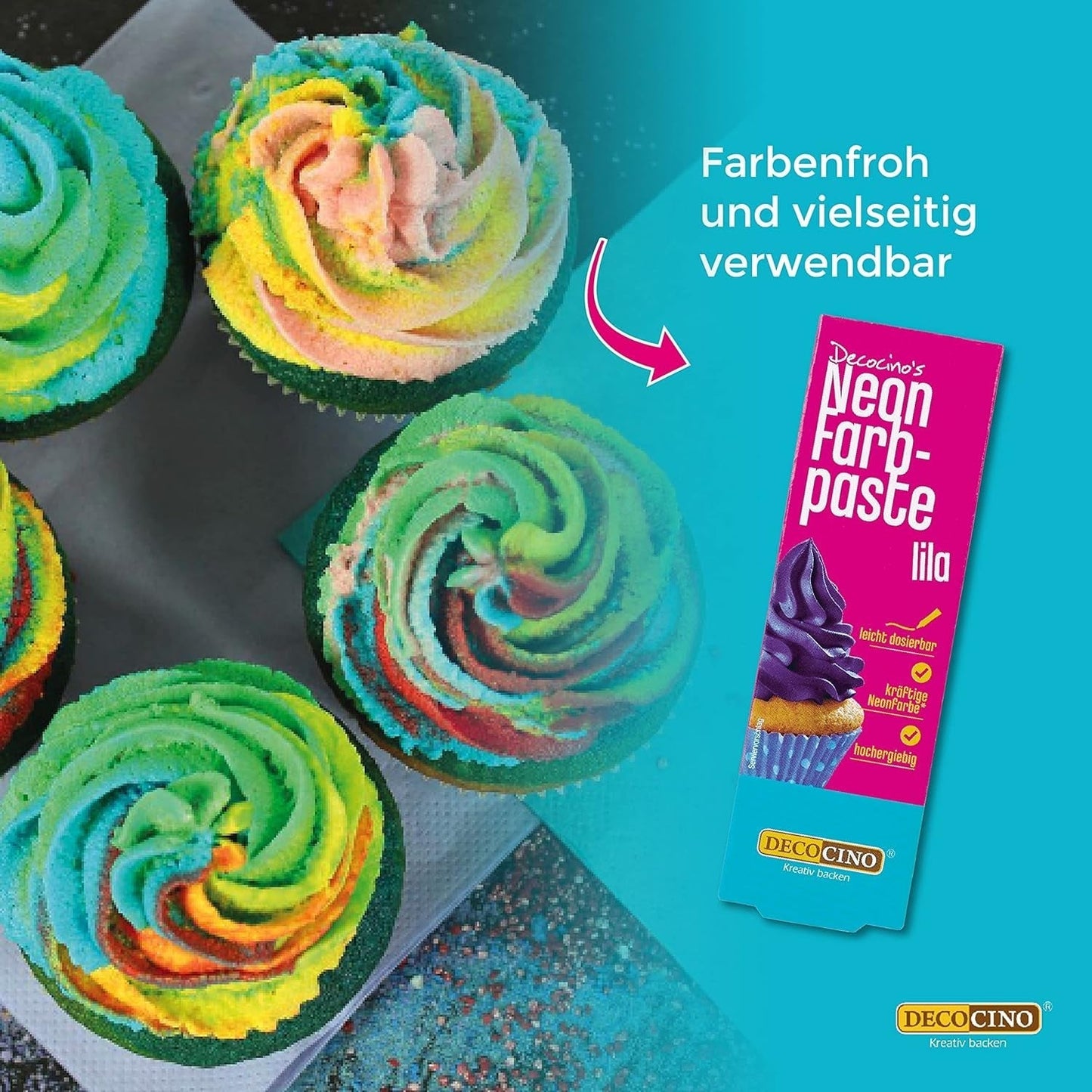 Decocino Neon Colorant Alimentaire Set - 3 Pièces - Rouge, Rose, Violet - Colorant Alimentaire Haute Dose - Pour Colorer Gâteaux, Muffins, Cupcakes - Sans Goût