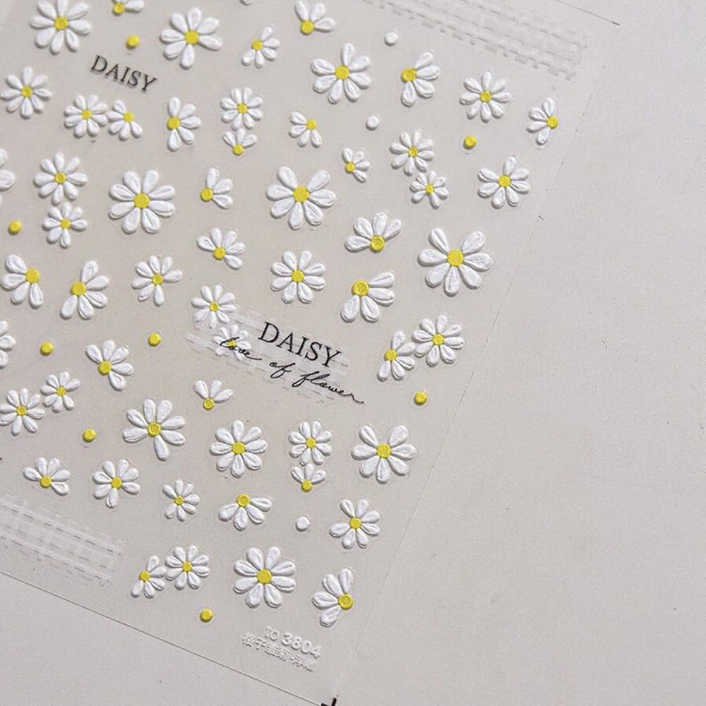 Autocollants pour ongles en forme de marguerites blanches en relief 5D, autocollants pour ongles, feuilles de fleurs, autocollants pour Nail Art, accessoires de décoration d'ongles, autocollants de conception de fleurs, Nail Art