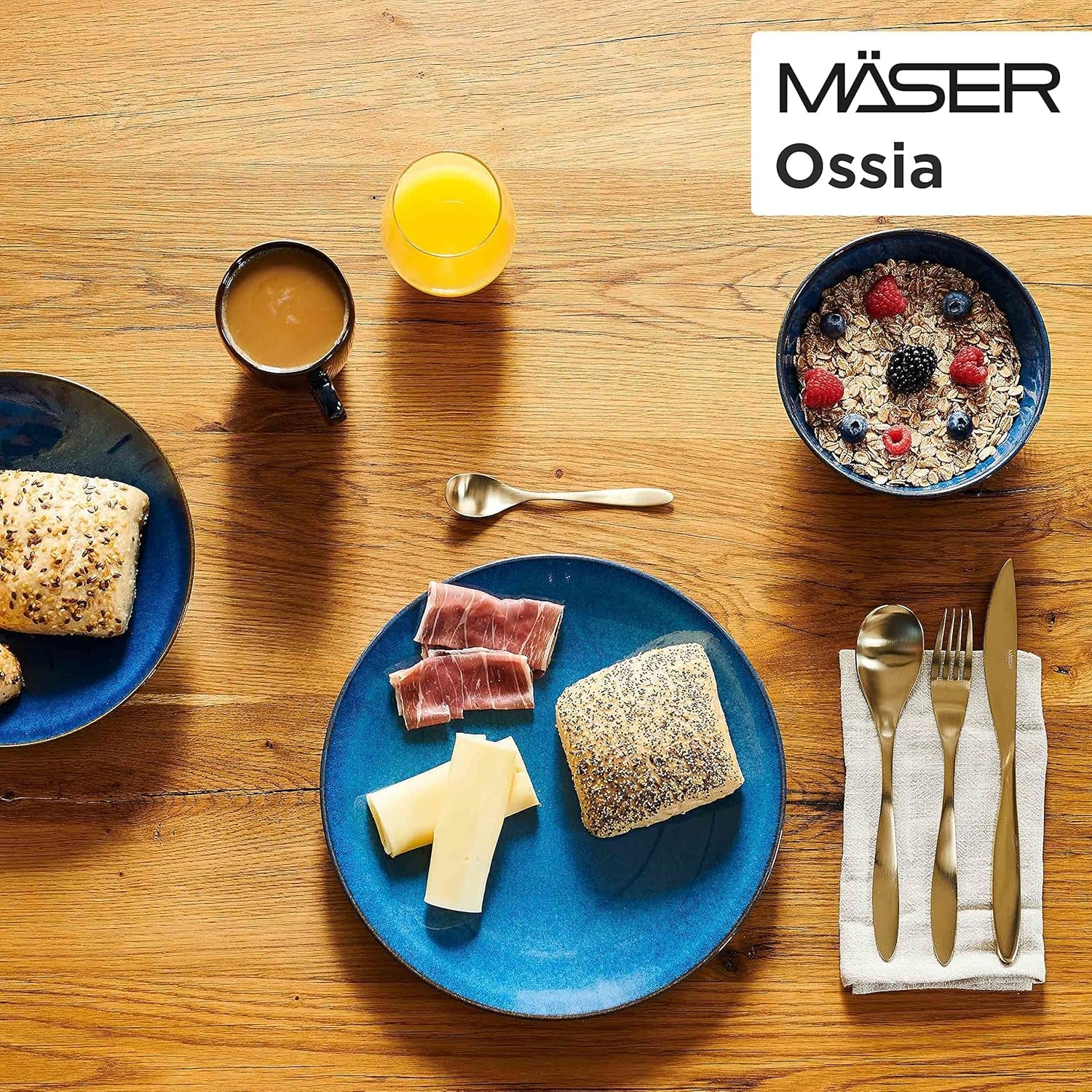 MÄSER service petit-déjeuner, céramique OSSIA, bleu royal, bleu