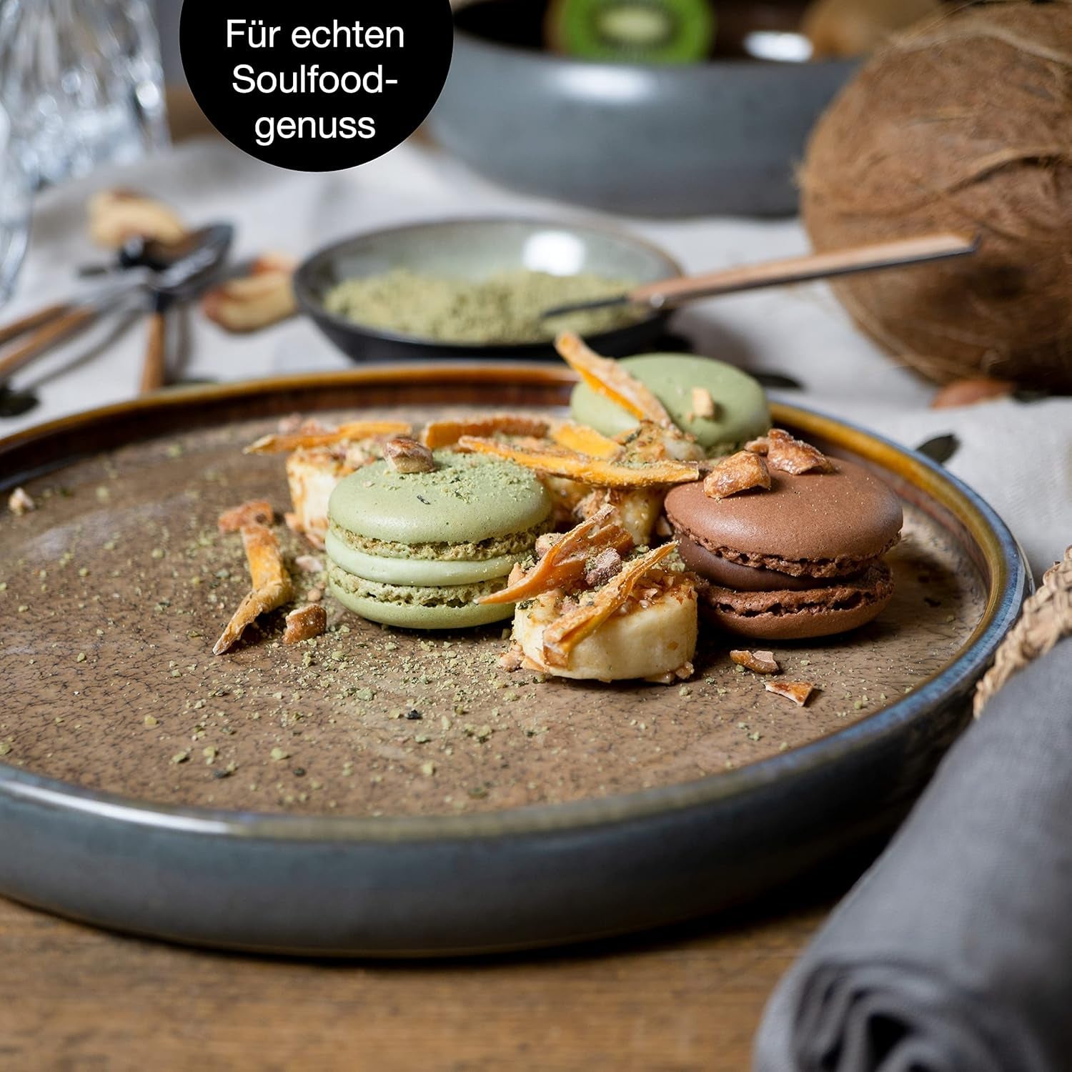 Moritz & Moritz SOLID Service de table en grès 18 pièces pour 6 personnes - Service de table pour 6 personnes, composé de 6 assiettes plates, 6 assiettes à dessert et 6 assiettes plates