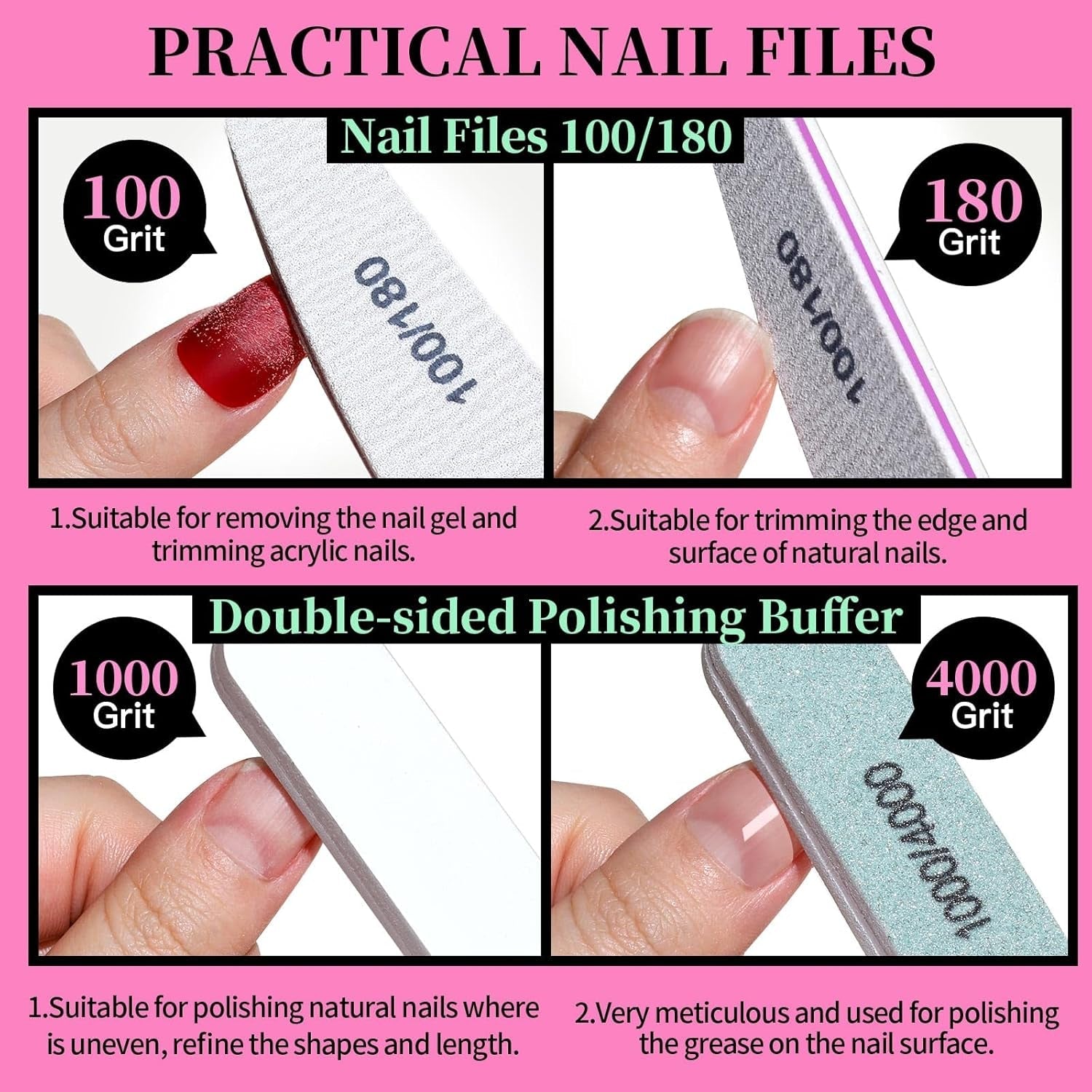 FANDAMEI Kit de Manucure, Buffer Für Gelnägel, Nagelfeile 100/180, Nagelfeilen Für Gelnägel, Nagelhautschieber, Buffer Für Gelnägel, Feilen Für Gelnägel, Nagelzange, Nagelfeilen Set, Maniküre & Pedicure Set