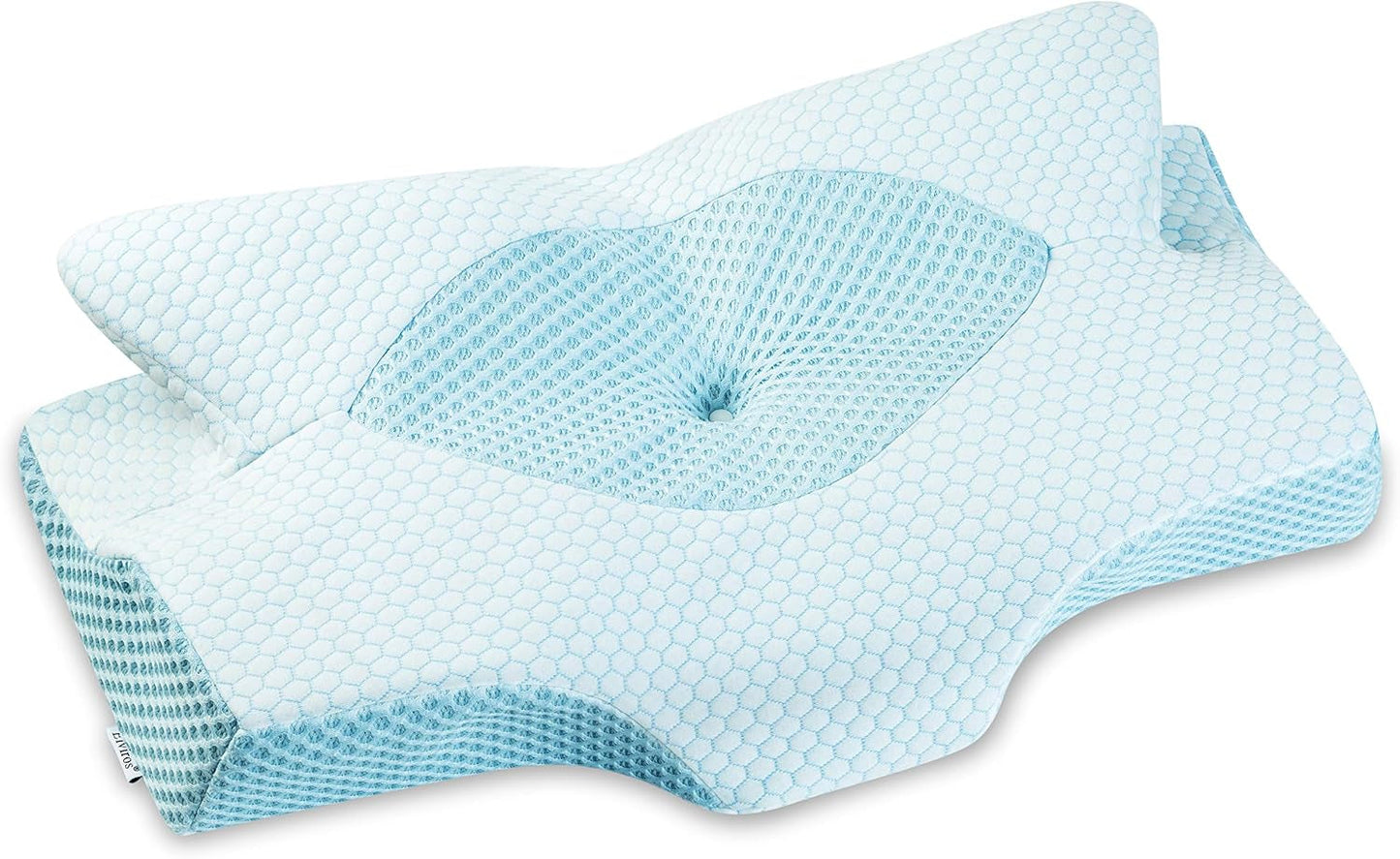 Elviros Housse de Coussin Respirante Oreiller 64 X 12,5/10,5 X 38 cm Gris (Oreiller Avant Uniquement) Oreillers Cervicaux Orthopédiques Naty Shop Bleu