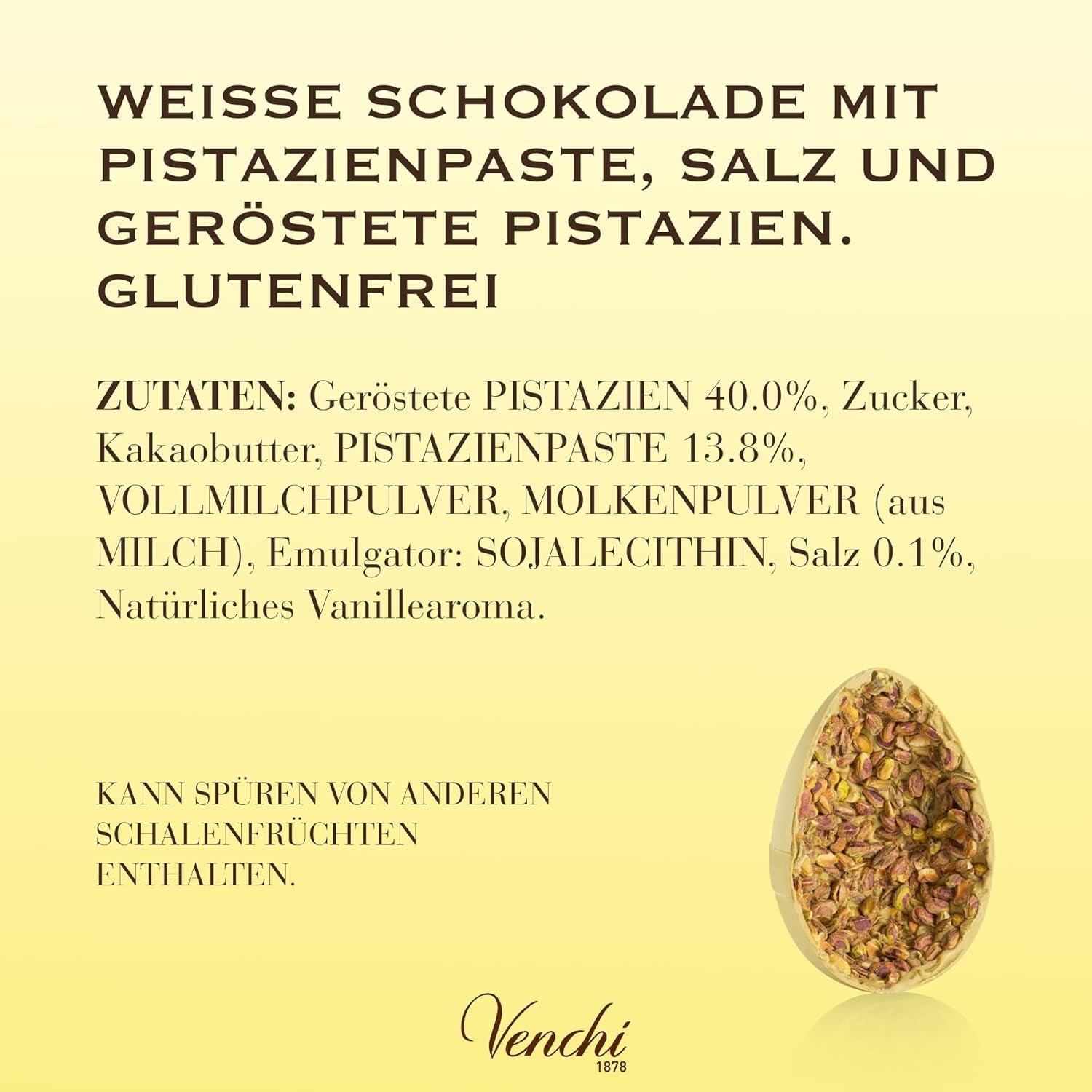 Venchi - Oeuf en chocolat, saveur pistache, à la pistache entière, avec surprise, sans gluten, 500g, collection Pâques, idée cadeau
