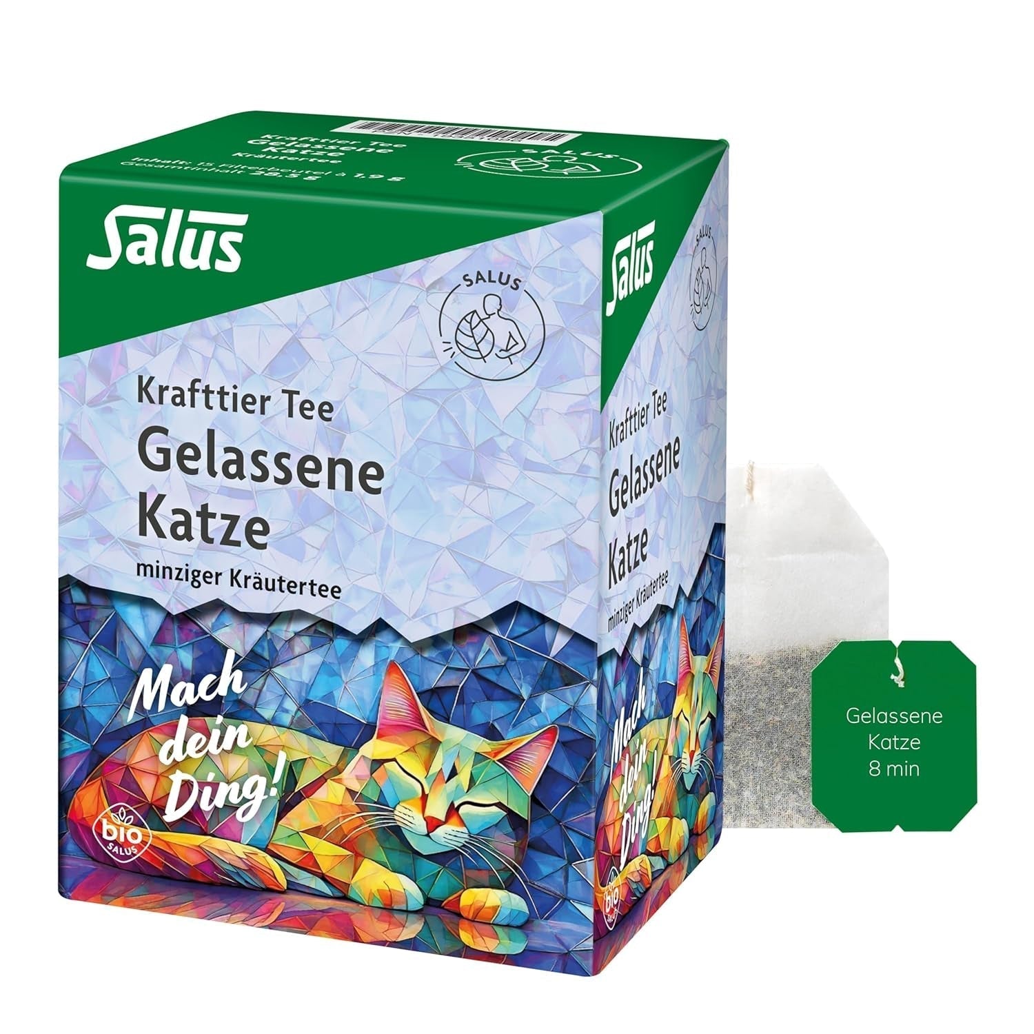 Salus - Thé Krafttier - Le Chat Silencieux - 1X 15 Sachets Filtres (28,5g) - Tisane Menthe avec Ashwagandha - Bio