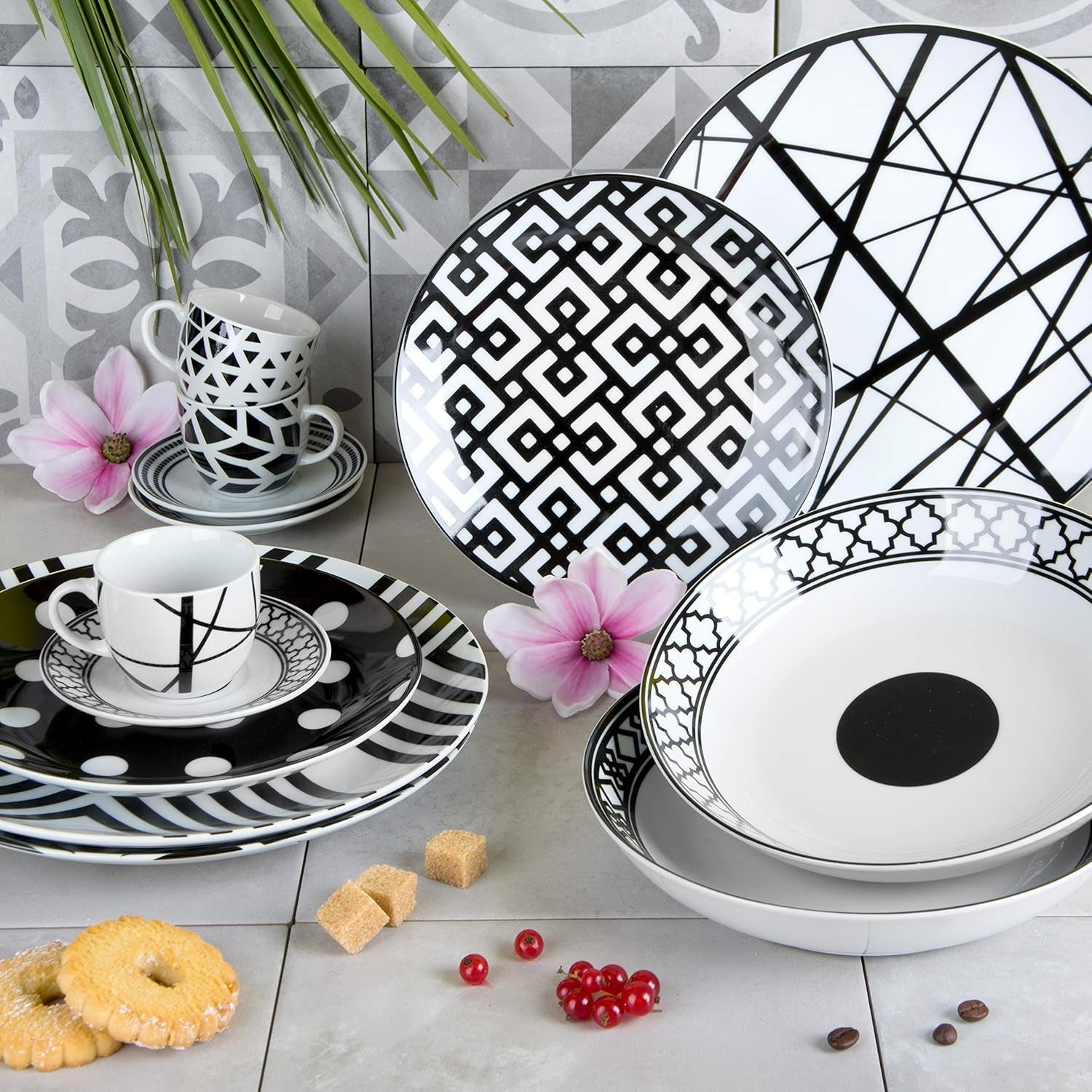 Excelsa Emily service de vaisselle, porcelaine, blanc/noir, 18 pièces