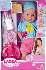 Simba 105010964 - Poupée douce Laura Hungry avec tétine, cuillère magique, biberon et assiette qui disparaissent, 38 cm, poupée pour enfants à partir de 2 ans