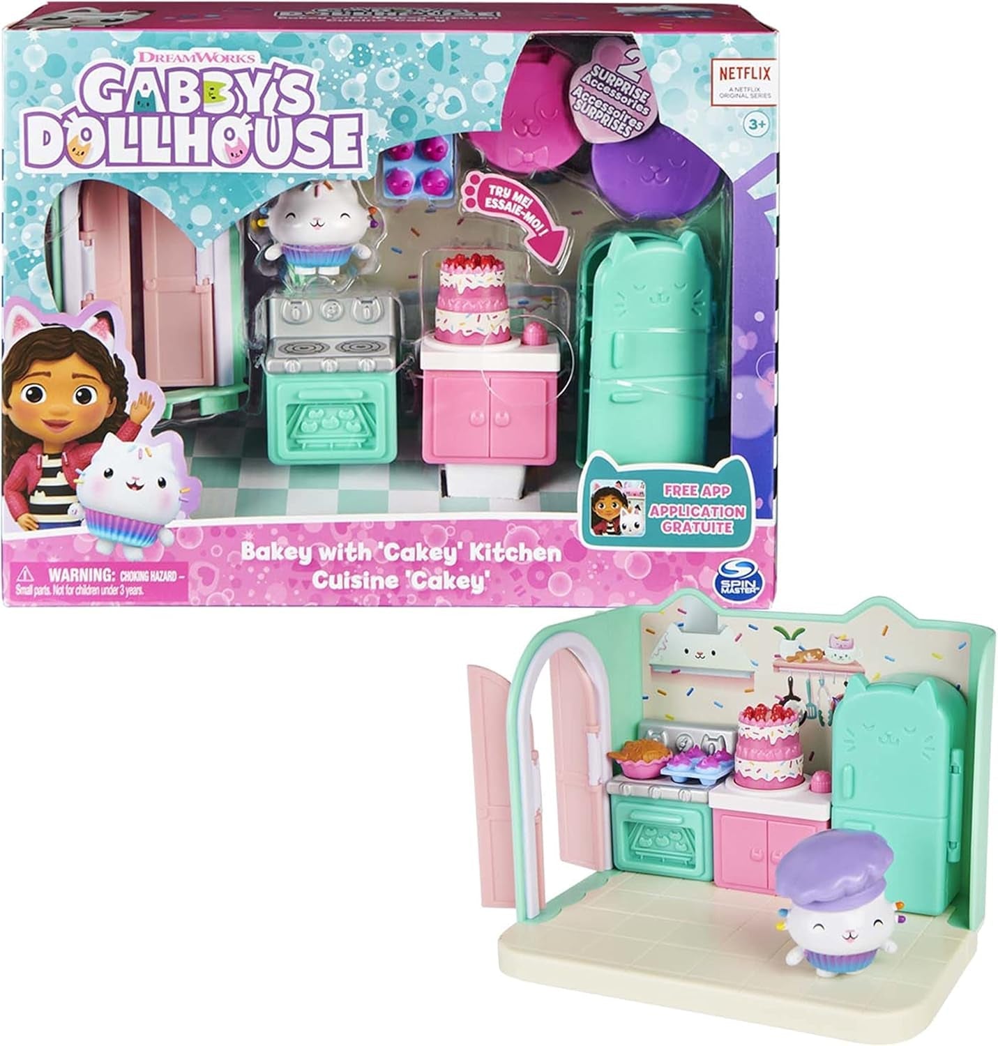 Gabby's Dollhouse, ensemble de jeu Purific Pool Party avec figurines Gabby et suricate et chambre de luxe, Cakey Baking, Cakey Kitchen