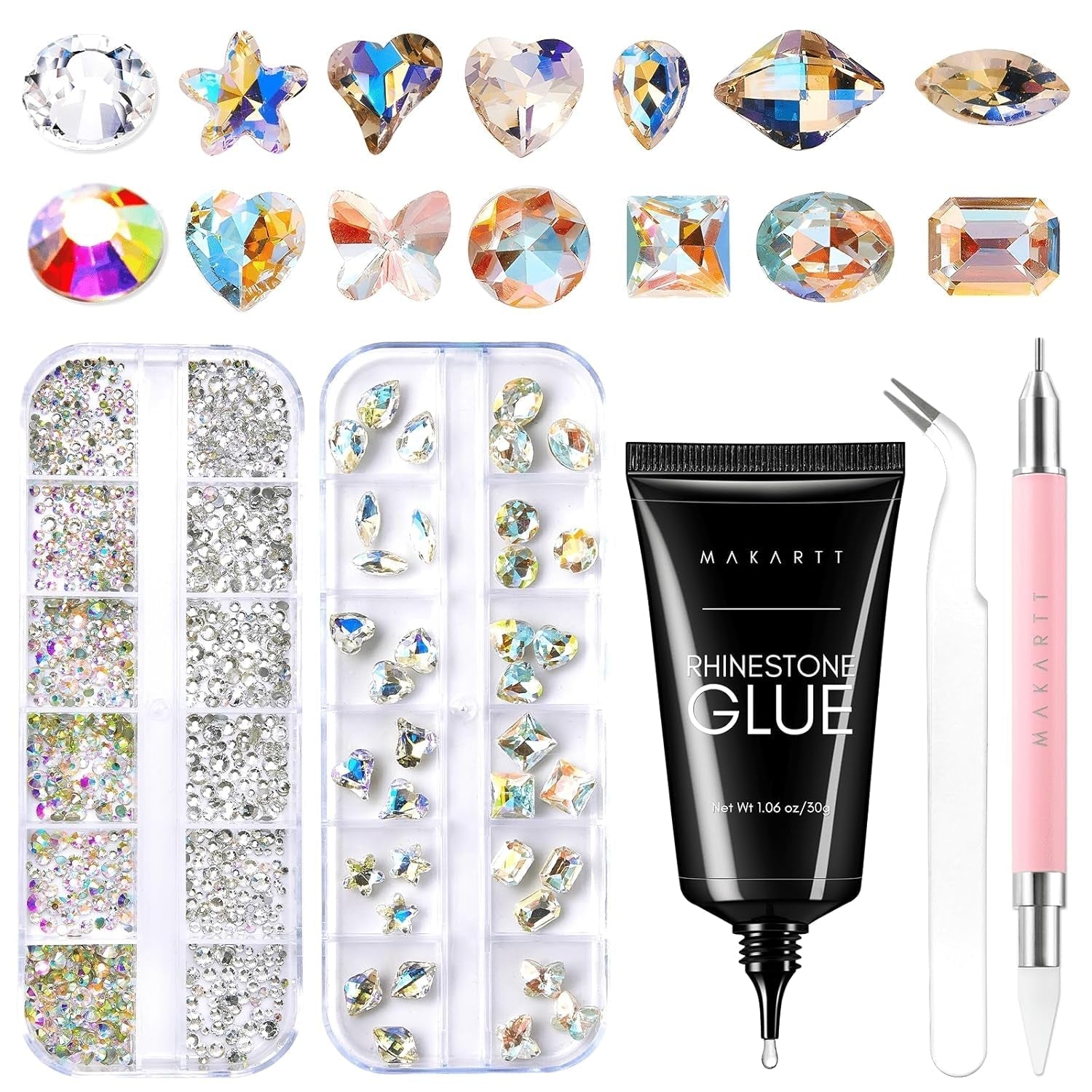 Makartt Gel adhésif pour strass – 15 ml de colle UV pour ongles avec breloques roses en forme de cœur, bijoux et accessoires de design d'ongles pour manucure à domicile, cadeau de Saint-Valentin