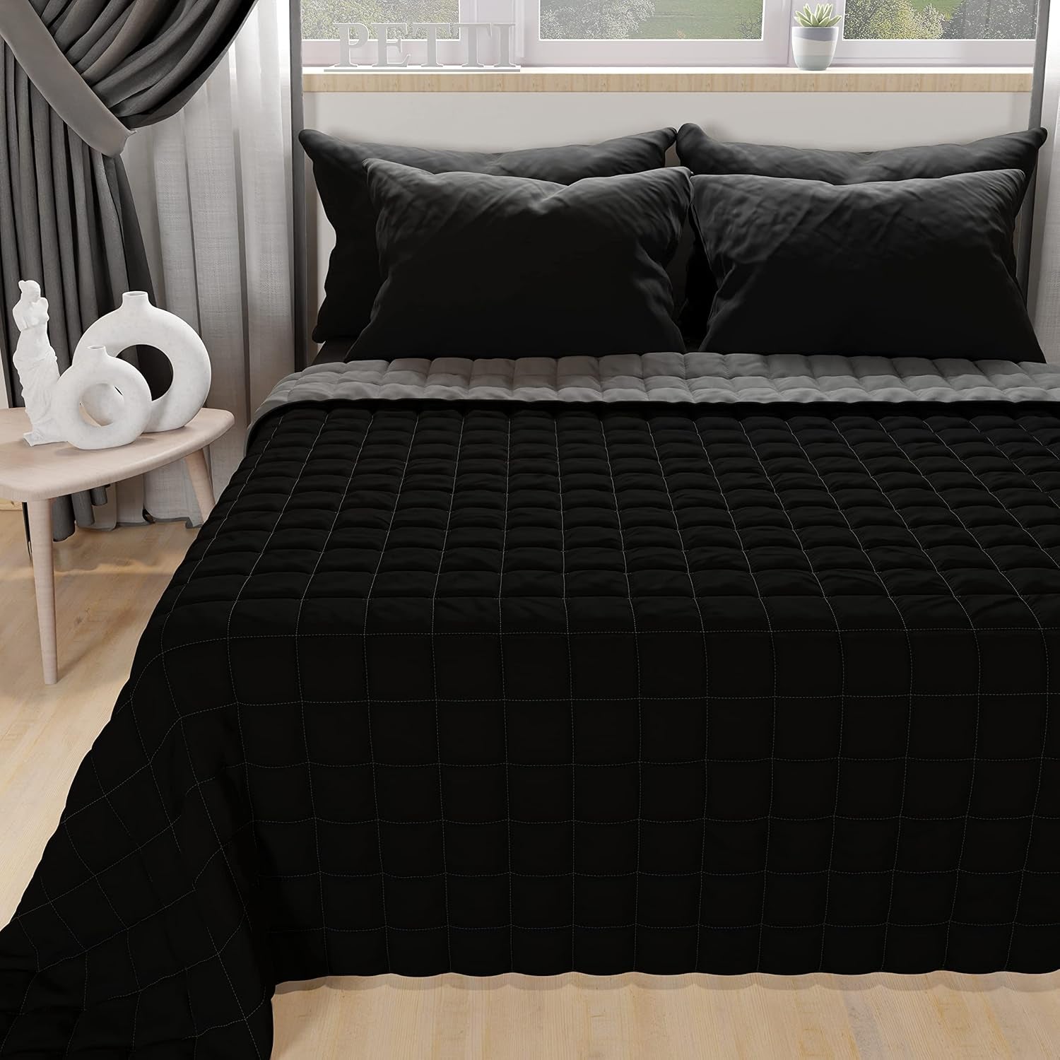 PETTI Artigiani Italiani - Couvre-lit pour lit simple, couvre-lit double face, couvre-lit à ressorts, bleu nuit, blanc, 100% Made in Italy Couettes et couettes Naty Shop Orange Taille de lit 160 (240X260 Cm)