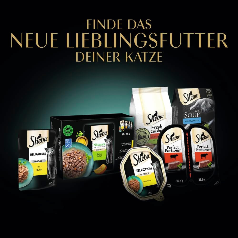 Nourriture humide pour chats Sheba Selection en sachets portionnés avec poulet et bœuf en sauce 28x85g