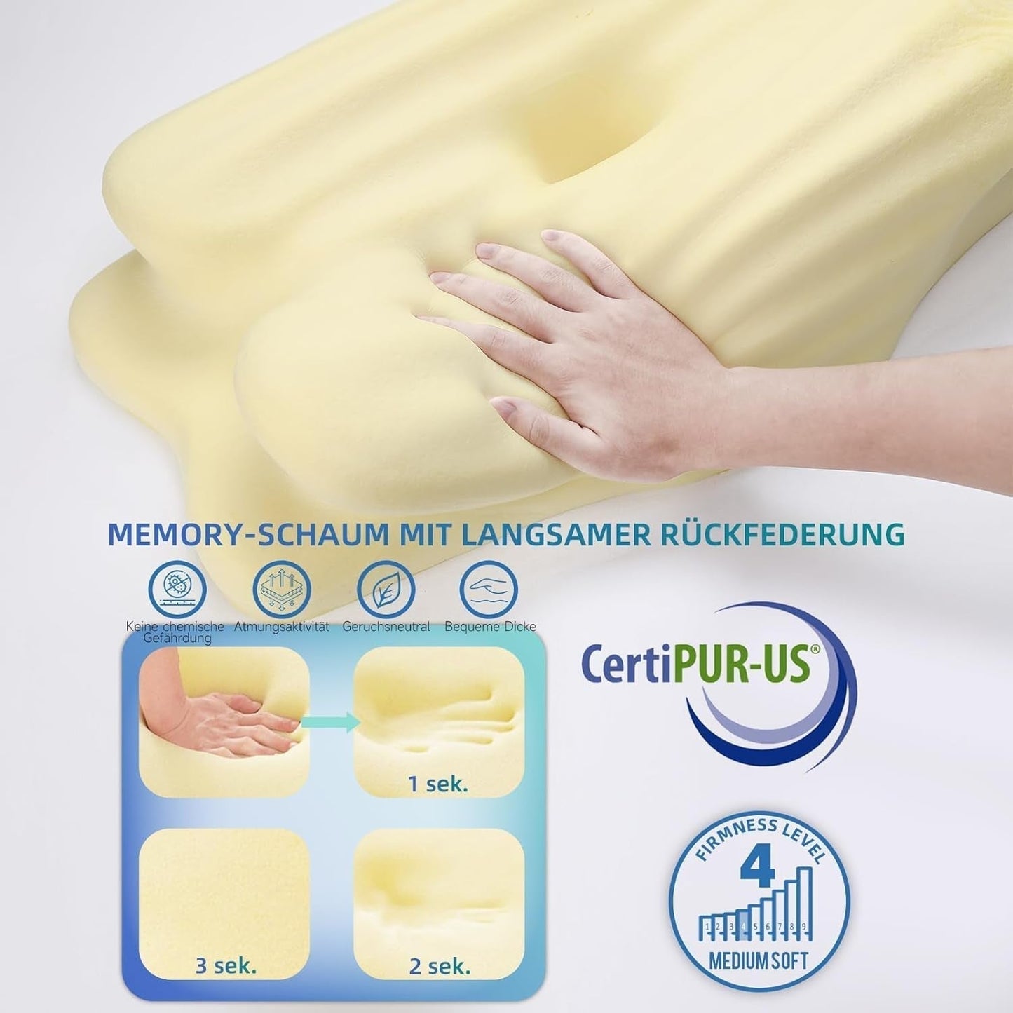 RUMMY Oreiller ergonomique en mousse à mémoire de forme avec housse amovible et lavable pour dormeurs sur le côté et sur le ventre (gris) Oreillers orthopédiques cervicaux Naty Shop