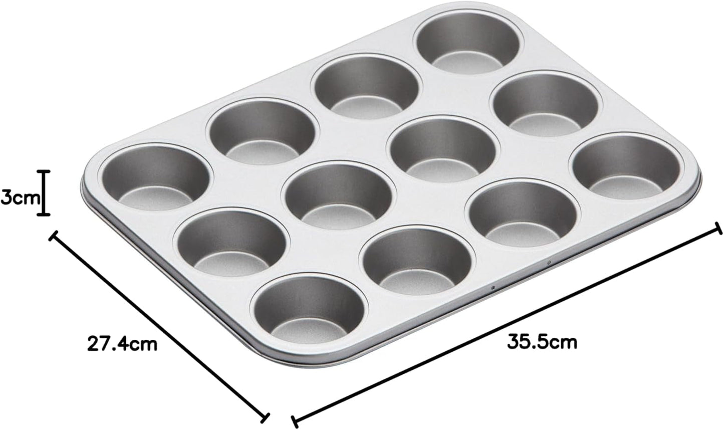 Plaque de cuisson à muffins Kitchen Craft, couvercle antiadhésif, peut contenir 12 muffins, 35 cm x 27 cm Naty Shop
