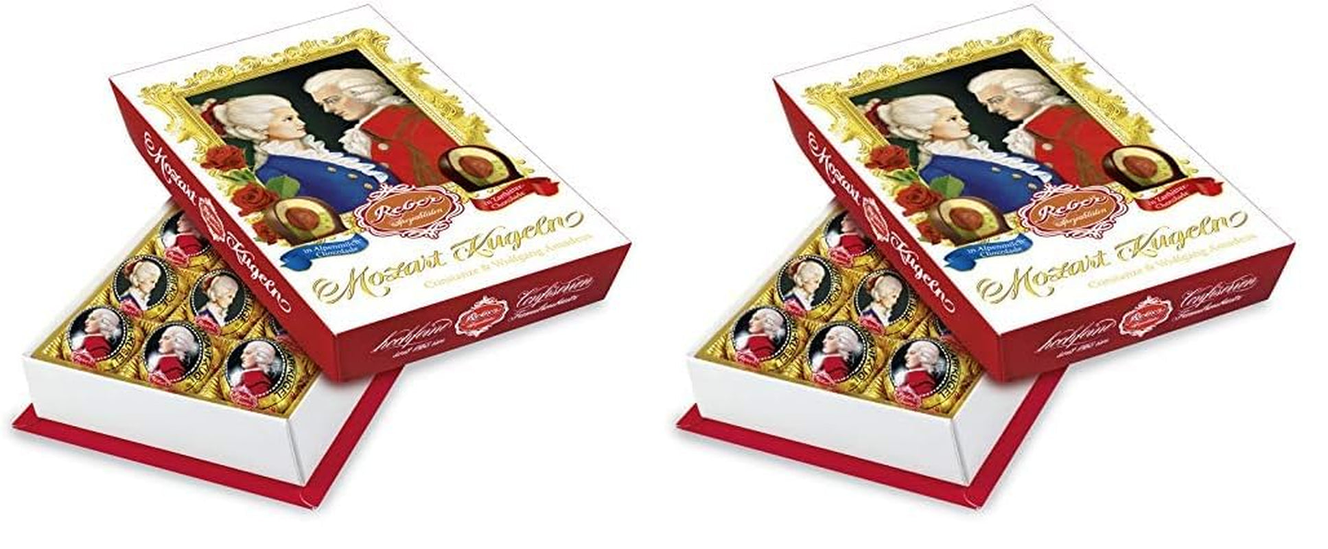 Boules Reber Mozart au chocolat noir, pack de 6 avec pâte d'amande et nougat, vegan - 1 x 120 g