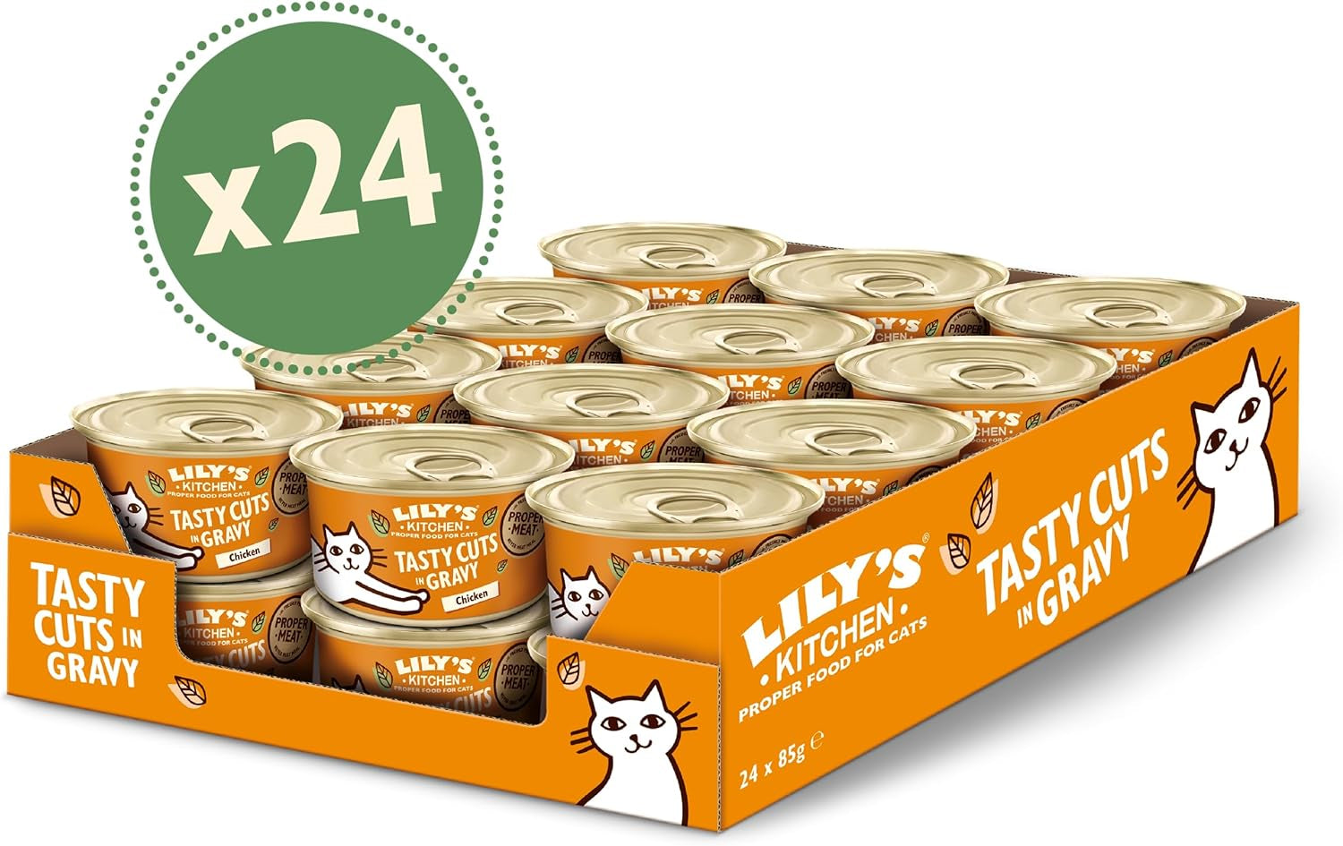Lily's Kitchen Nourriture humide naturelle pour chats adultes, en conserve, morceaux savoureux dans une sauce au poulet, recette sans céréales (24 plateaux x 85 g)