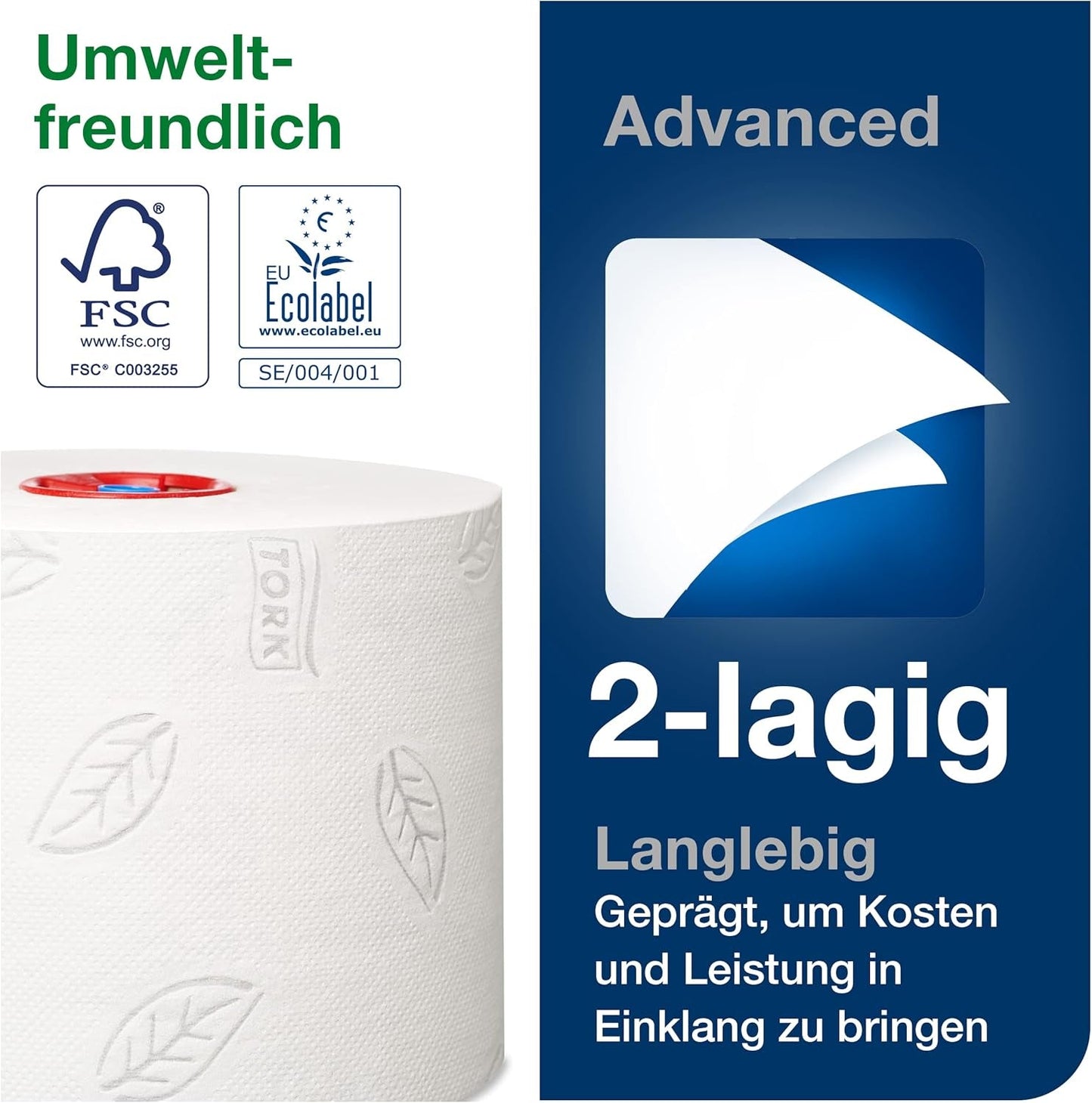 Tork 127530 Papier toilette doux Midi de qualité avancée pour distributeur de papier toilette double rouleau Tork T6 / Papier toilette doux 2 épaisseurs résistant aux déchirures, paquet de 27 (27 x 100 mètres)