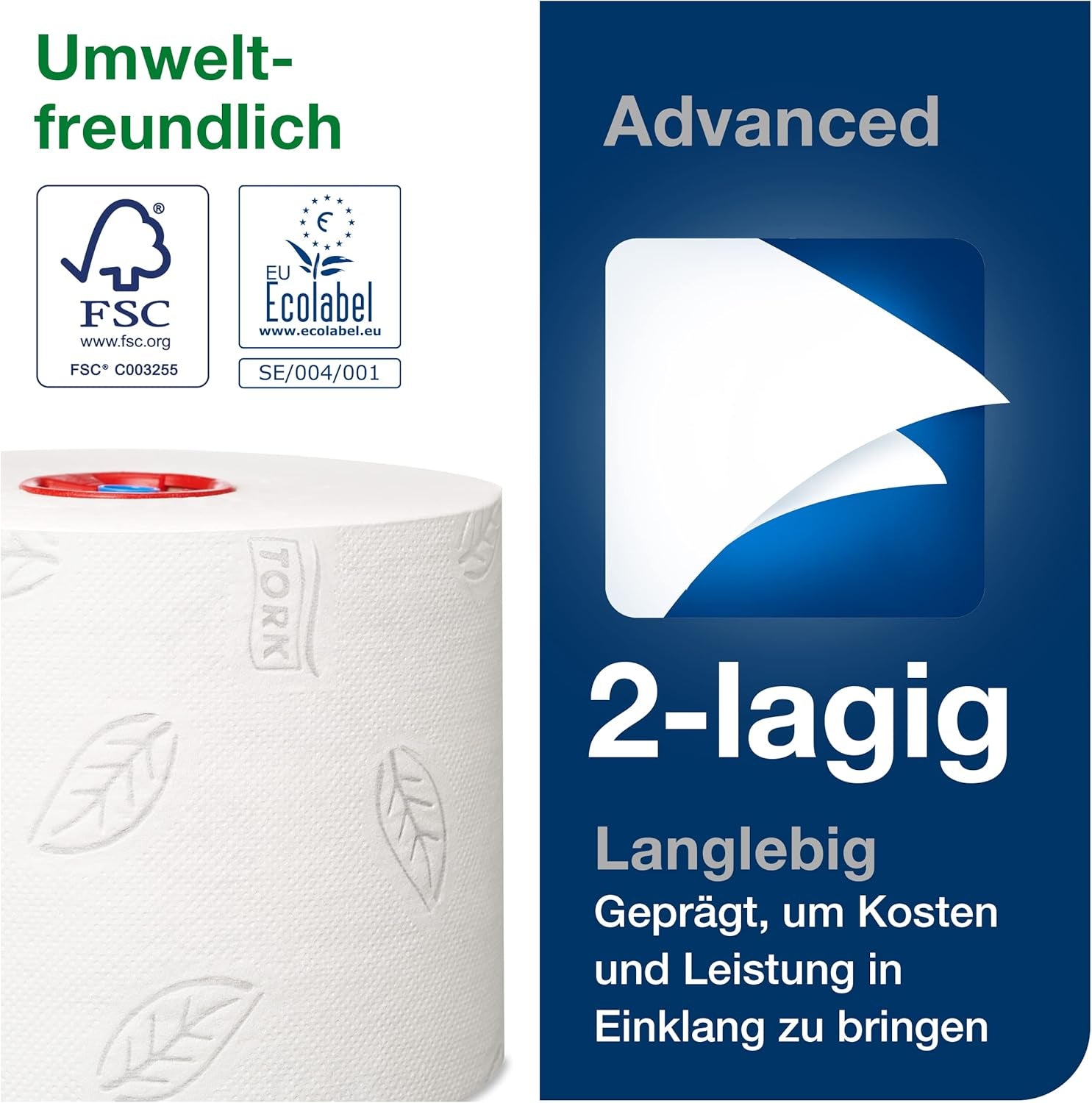 Tork 127530 Papier toilette doux Midi de qualité avancée pour distributeur de papier toilette double rouleau Tork T6 / Papier toilette doux 2 épaisseurs résistant aux déchirures, paquet de 27 (27 x 100 mètres)