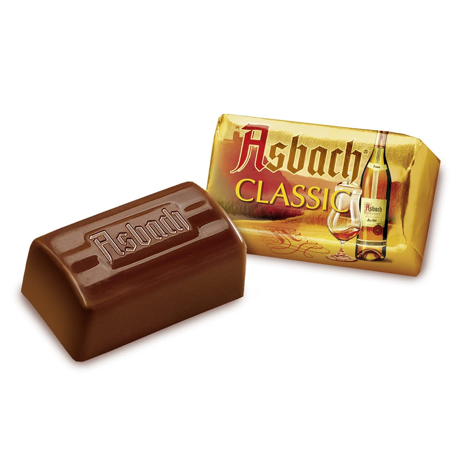 Pralines délicates RCP Asbach en bouteilles croûteuses - 1 x 310 g - Chocolat noir fourré Asbach