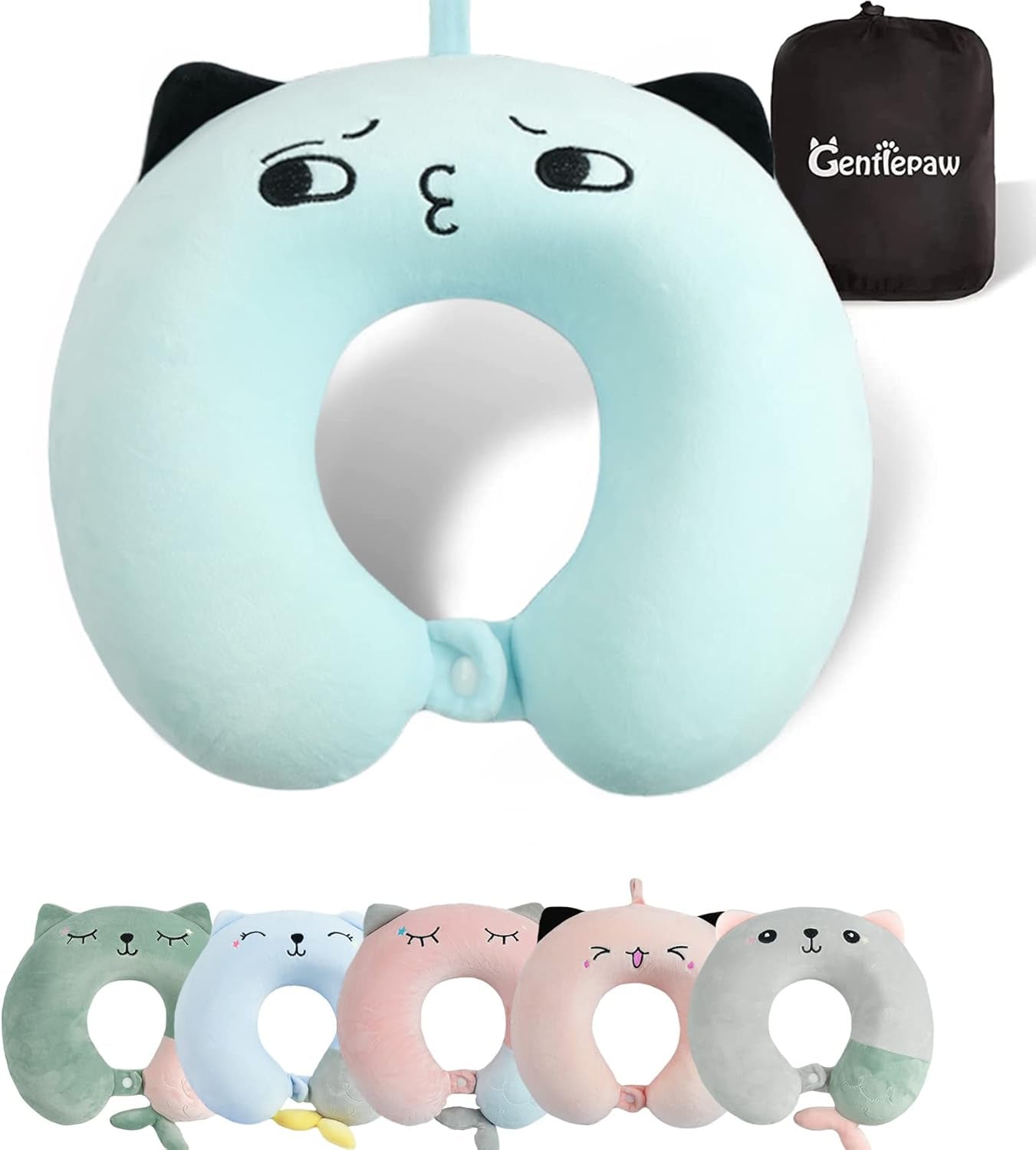 Oreiller cervical, oreiller cervical pour enfants pour avion, voiture, voyage en train, oreiller de voyage en mousse à mémoire de forme pour adulte, oreiller en forme de U à motif animal mignon, housse amovible (rose 2) Naty Shop Oreillers orthopédiques cervicaux bleu 2