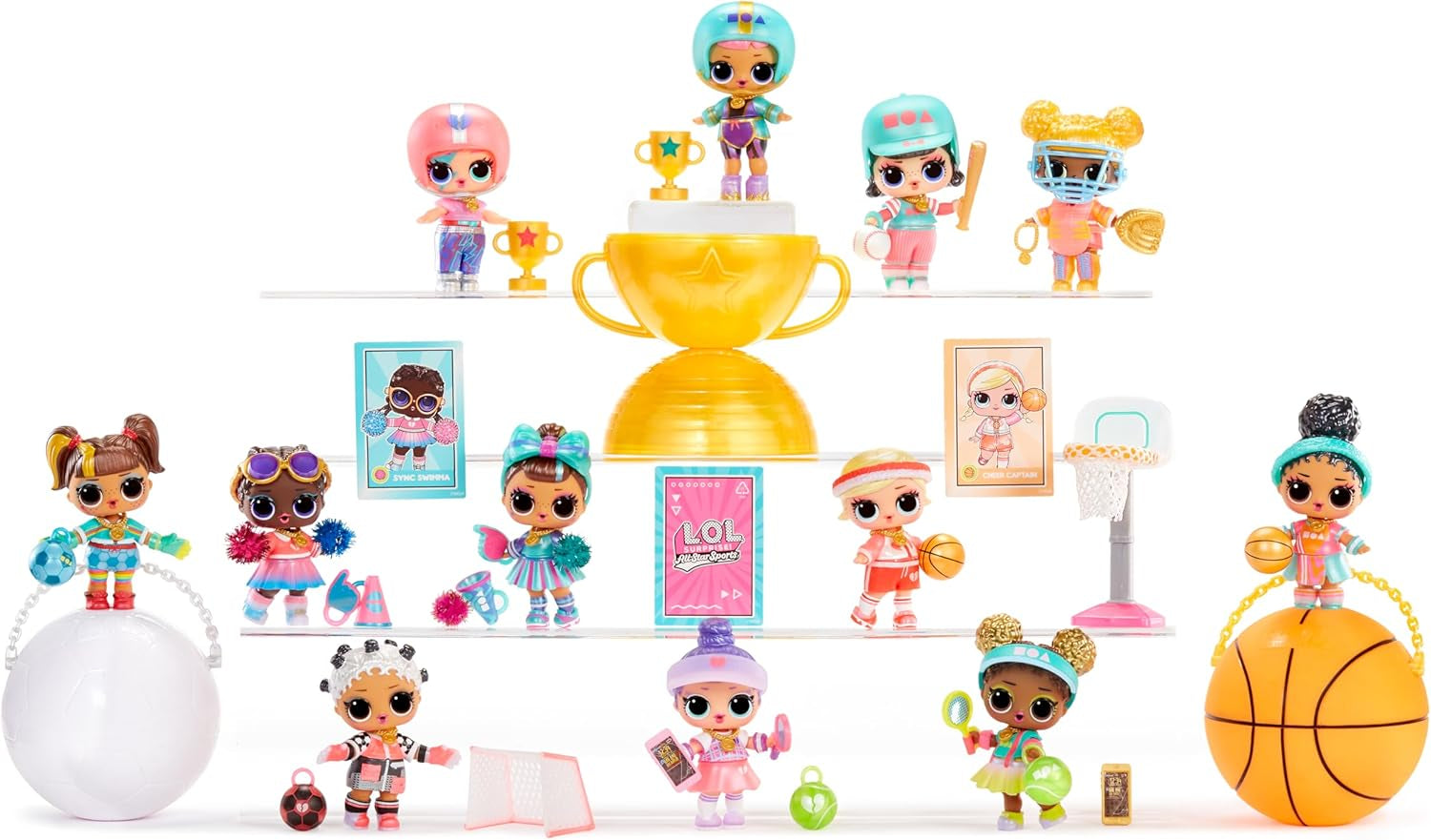 Mdr Surprise ! Collection All-Star Sports Vault Tots – Comprend 1 poupée, un emballage blindé, 12 poupées à collectionner, 8 accessoires de déballage, idéal pour les 4 ans et plus, rose