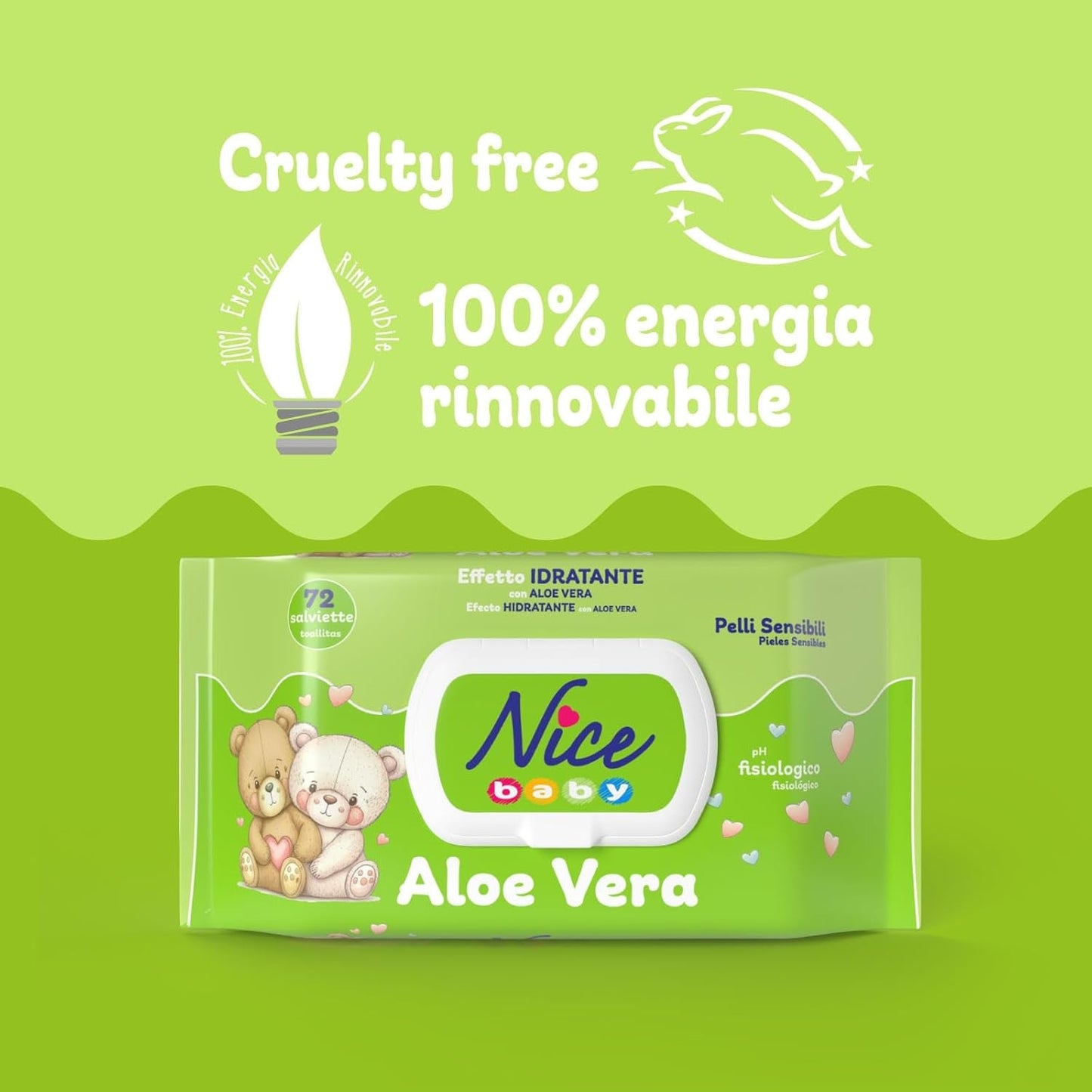 Lingettes nettoyantes pour enfants et bébés - à l'aloe vera et à l'huile d'argan - testées dermatologiquement - pH physiologique - format maxi : paquet de 72 lingettes - Nice