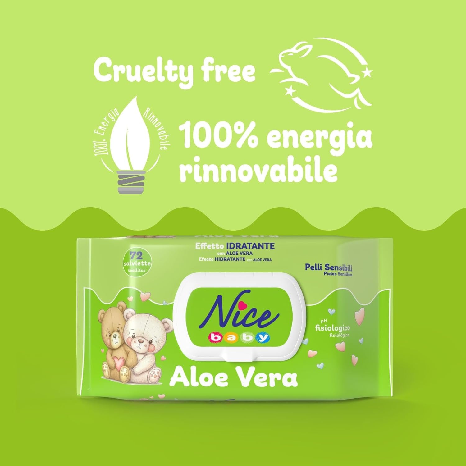 Lingettes nettoyantes pour enfants et bébés - à l'aloe vera et à l'huile d'argan - testées dermatologiquement - pH physiologique - format maxi : paquet de 72 lingettes - Nice
