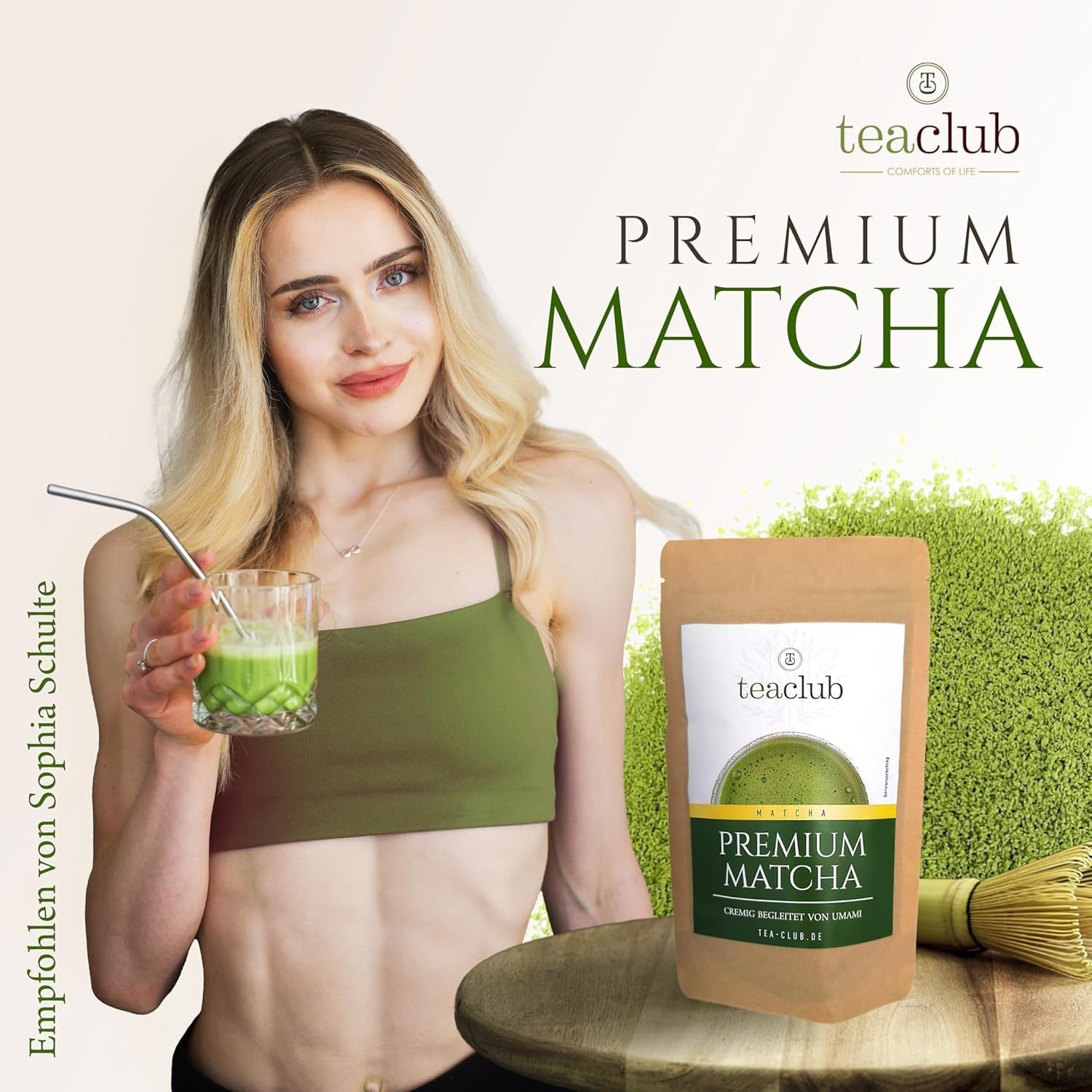 Thé Matcha Premium Japon 100 g – Testé en laboratoire – Poudre de Matcha de cérémonie pour la fabrication du Matcha Umami, poudre de thé vert 100 % naturelle, idéale pour le Matcha Latte, Teaclub