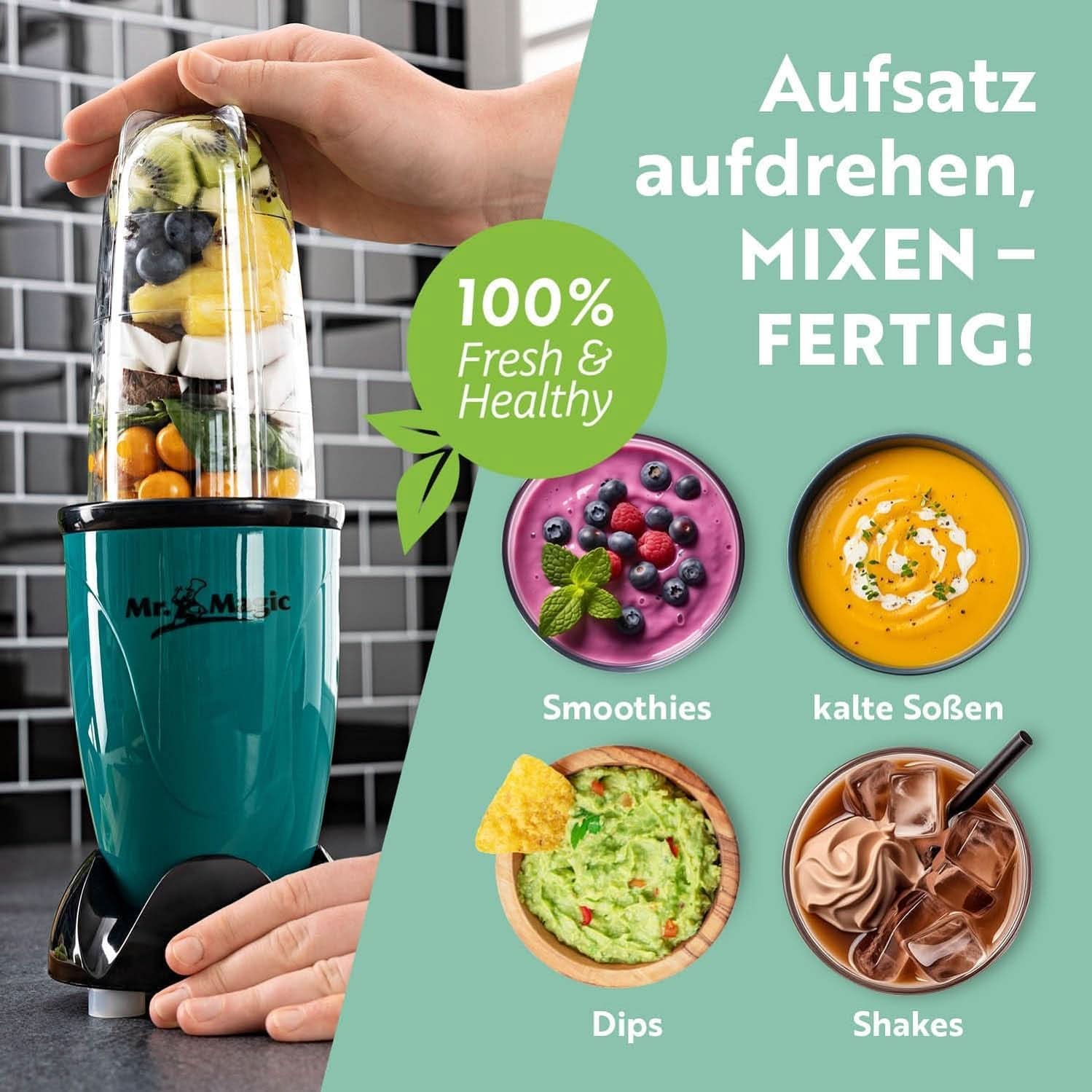 Gourmetmaxx Mr Magic Blender, Smoothie Maker avec pack d'accessoires Xxl Naty Shop
