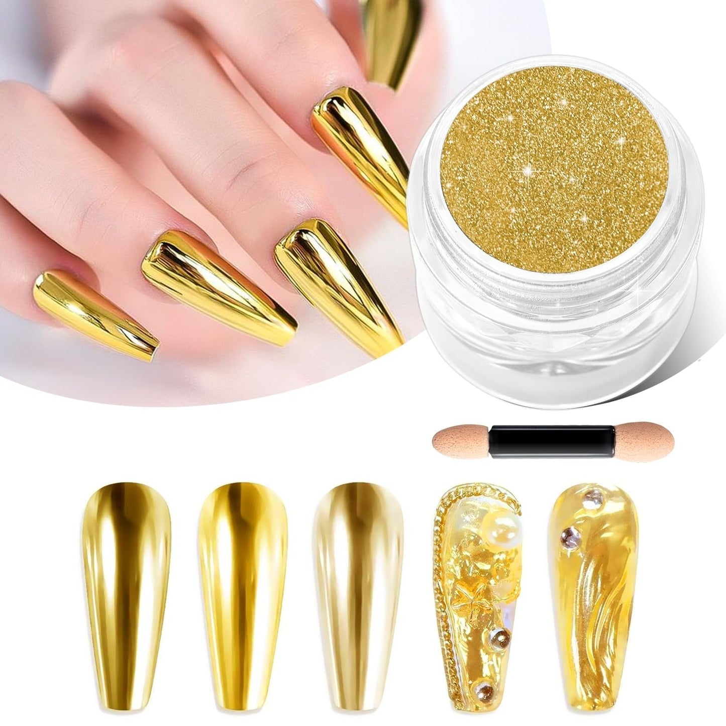 BISHENGYF Silver Chrome Nail Powder - Metal Holo Chromfarbener Nagelpuder, 1G Cromepulver Nägel Glitzer Glänzende Silver Nagelpulver Spiegeleffekt Pigment Nagelkunst, DIY-Design-Dekor Frauen Geschenk