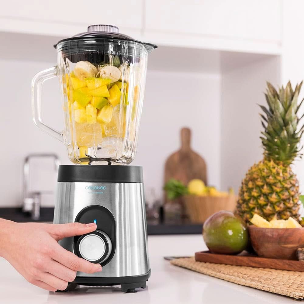 Cecotec Mélangeur Glas Power Schwarz Titan 1000 INOX. 1000 W, Edelstahlgehäuse, 6-Blatt-Blatt Mit Schwarzer Titanbeschichtung, 1,5-L-Glaskrug, 5 Geschwindigkeiten [Energieeffizienzklasse a +] Cuisine Naty Shop